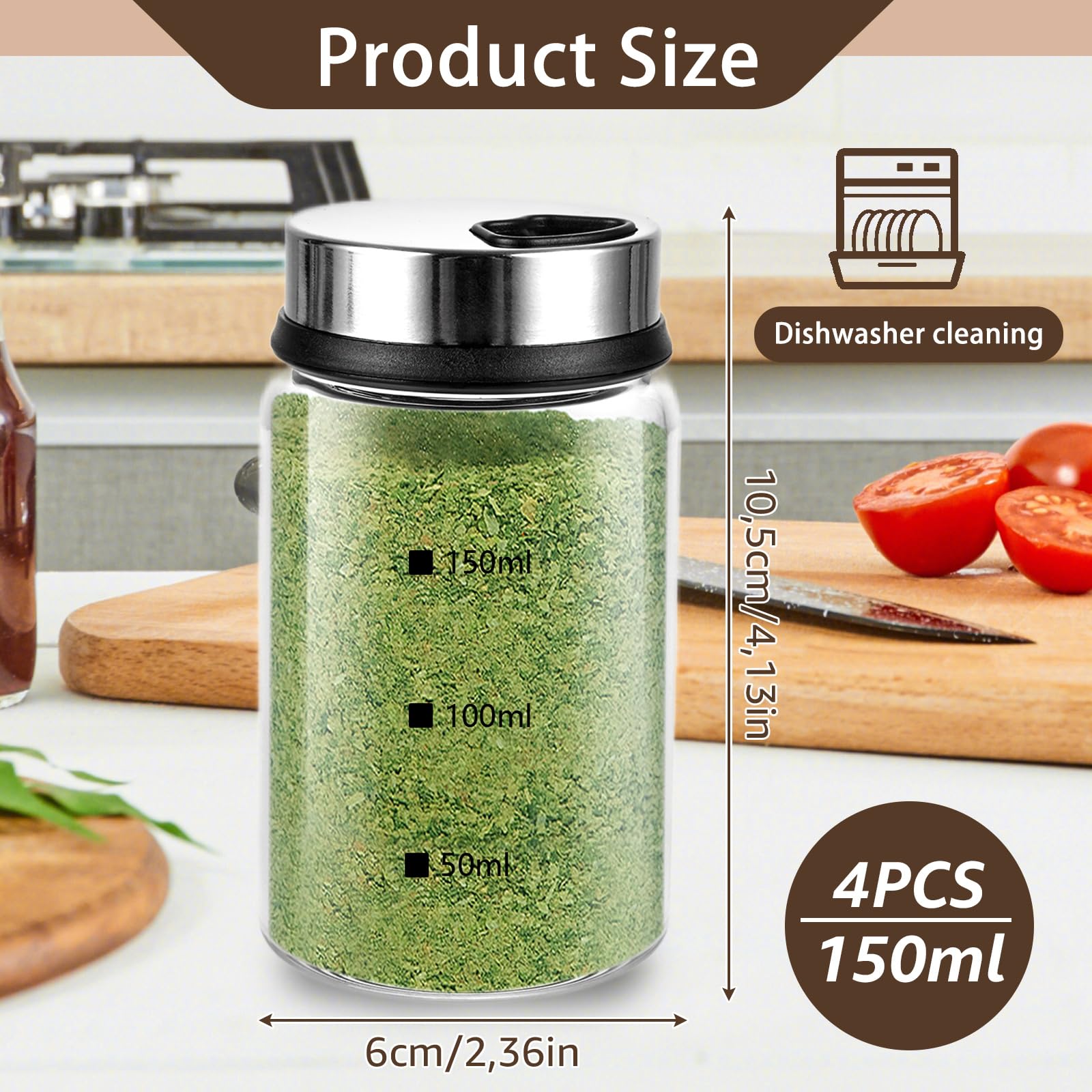 4 barattoli per spezie con coperchio girevole, 150 ml, saliera e pepe, contenitori per spezie con fori per spezie, in vetro borosilicato per cucina, grigliate all'aperto, cucina