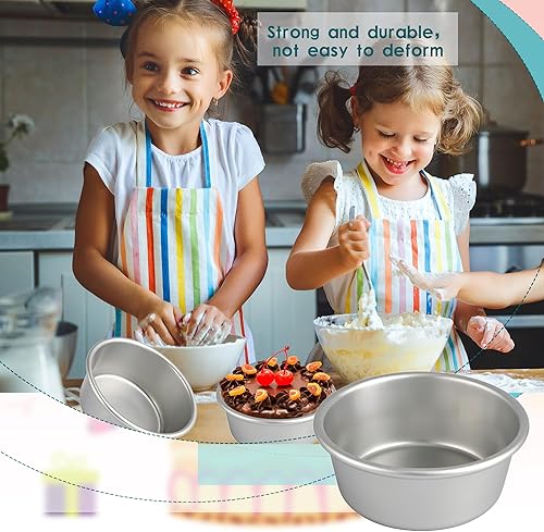 Miniatura 4 de 16 moldes redondos de 4 pulgadas antiadherentes de aluminio redondo para tartas, moldes pequeños para hornear pasteles para el hogar, queso, quiche,