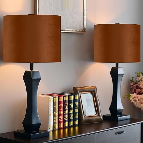 Miniatura 137 de GO&SO Juego de 2 pantallas de lámpara de terciopelo azul oscuro, tamaño mediano de 13 pulgadas superior x 13 pulgadas inferior x 10 pulgadas de alto