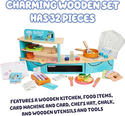 Vista 3 de Juego de Restaurante de Mesa Bluey, Juego de Cocina para Niños con Utensilios para Juego de Simulación y Diversión Familiar, Juego de Restaurante