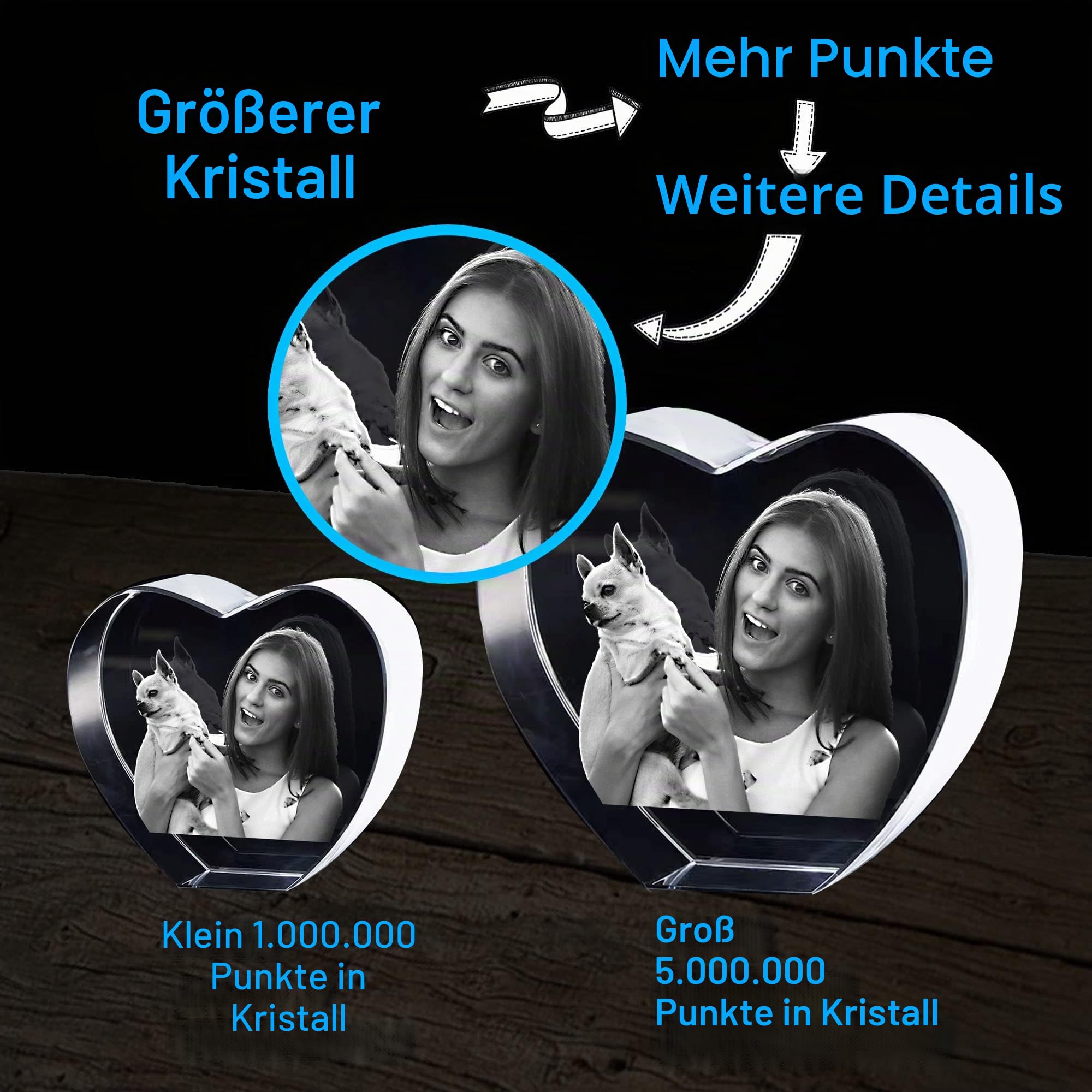 Personalisierte 3D Foto Glas, 3D Glasfoto mit Leuchtsockel, 3D Kristall Foto Glasbilder Fotogeschenke mit Lasergravur, Personalisierte Geschenke für Frauen, Freundin, MäNner, Mama, Papa