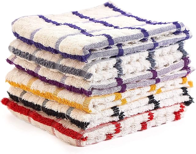 Vision Textiles Night Dreamz Terry Tea Towel Pack of 12- Soft, Super Absorbent and Lint Free Kitchen Towels- 100% Cotton Dish Cloth (40X70cm Big Check 12 Pack)