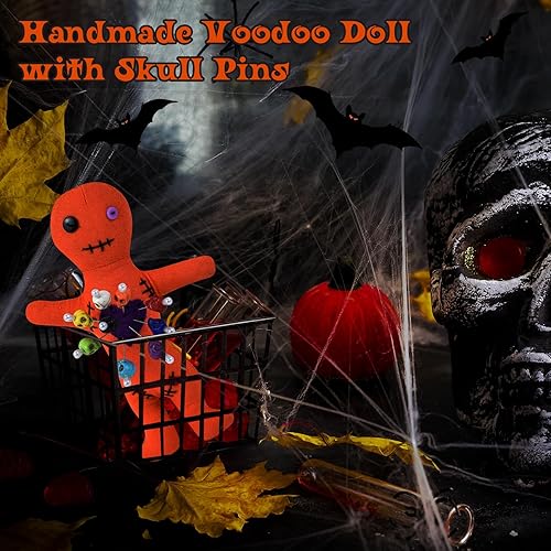 Miniatura 5 de Waybas Kit de 10 muñecas de vudú, muñecas de vudú reales con 9 pines de calavera, espeluznante fantasma, hechizos de venganza, muñeca vudú, muñeca