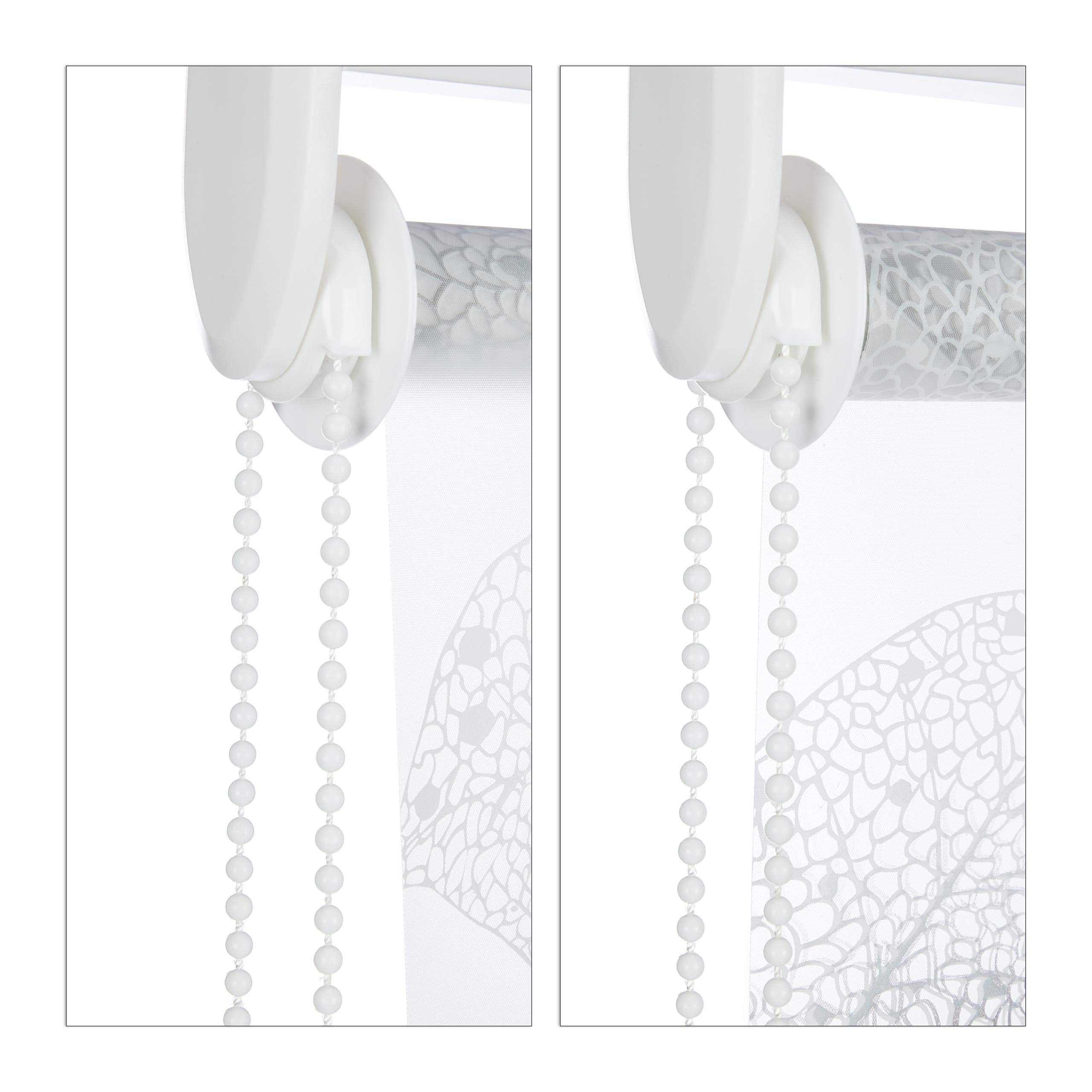 Relaxdays Cortina Enrollable Ducha Estampado de Hojas, Cortina Bañera 160x240cm, Sujeción Techo/Ventana, Blanco y Negro