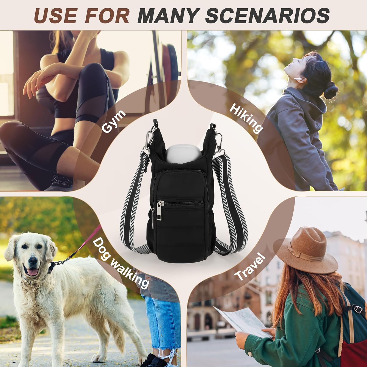 Water Bottle Carrier Bag, Water Bottle Holder with Adjustable Strap, for Hiking, Cycling
