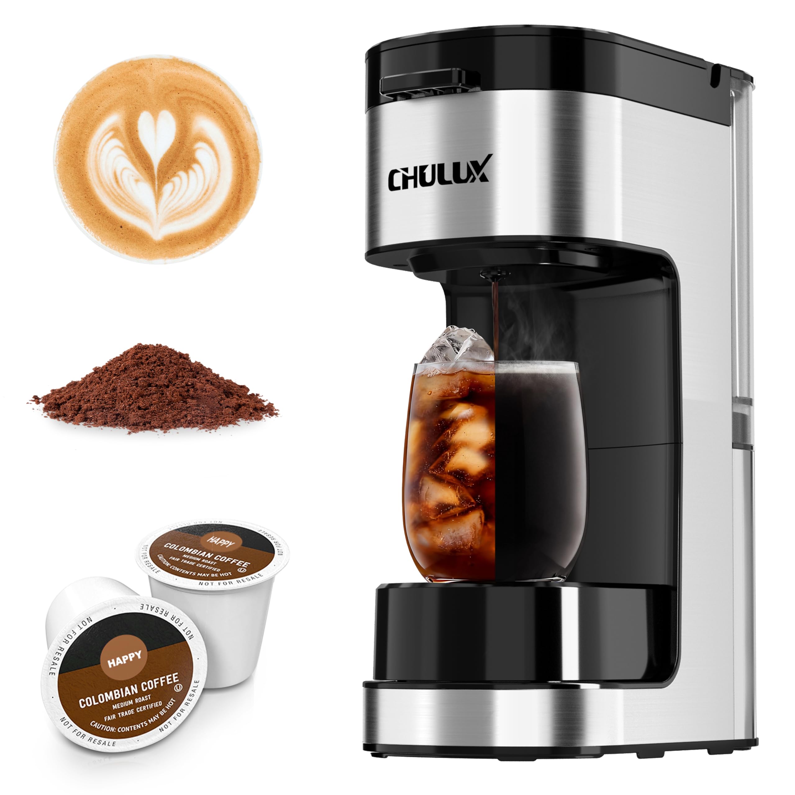 CHULUX SoloBrew Single Serve Coffee Maker, for K Cup and Ground, 3 Brew Sizes with Strong Button & Over Ice Feature, 14oz Removable Reservoir, for Home, Travel, RV, Office and Dorm - 2