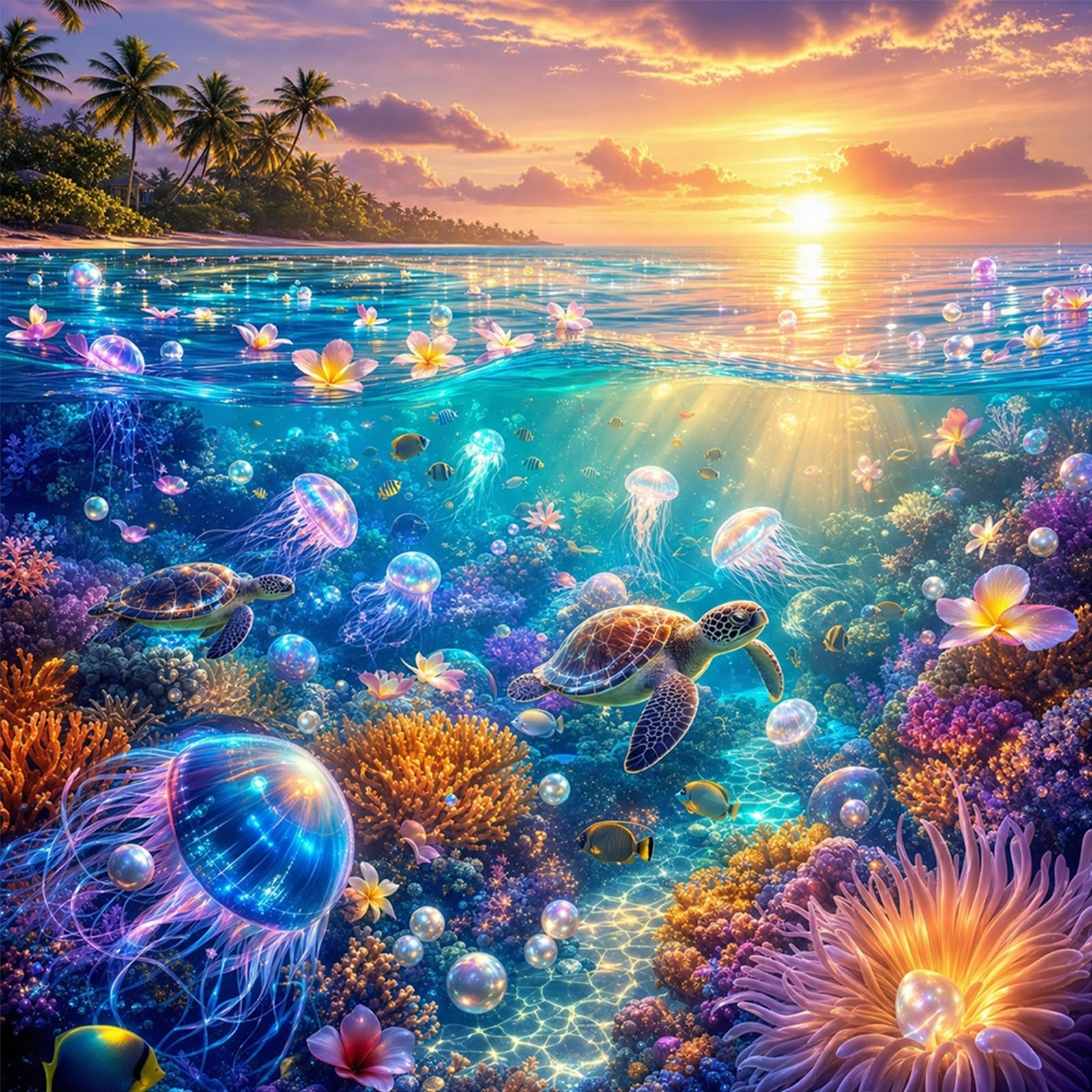 Poetrydraw Dreamy Ocean Full Diy 5D Round Drill Diamond Art Painting Kits For Adults/Beginners Gift Home Decor Diamond Art Paintings Picture Arts Craft 40X40cm (Dreamy Ocean)