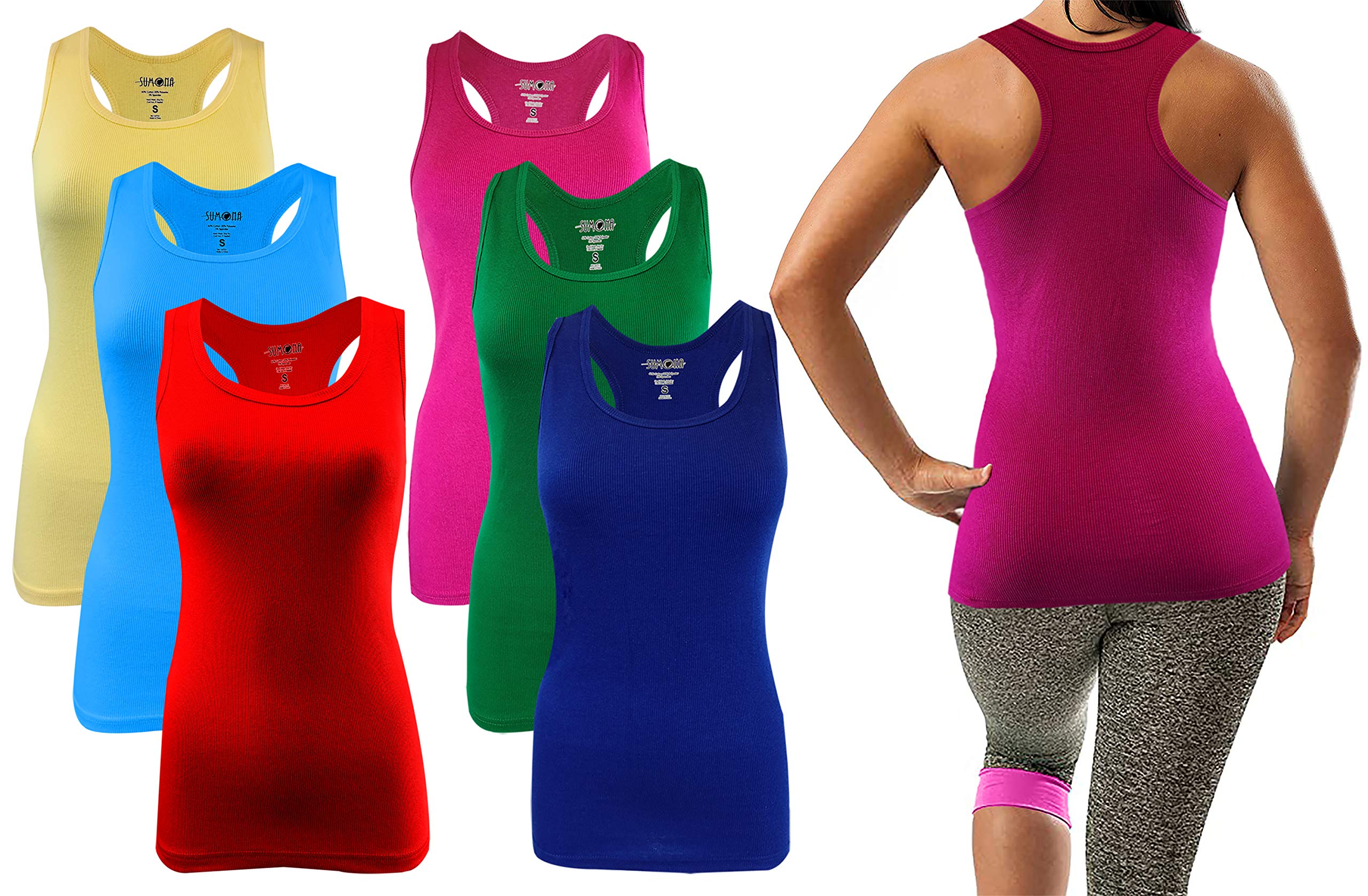 SUMONA Women 3 6 12 Pack Tank Tops Racerback Ribbed Rib A-Shirts Basic Sleeveless
