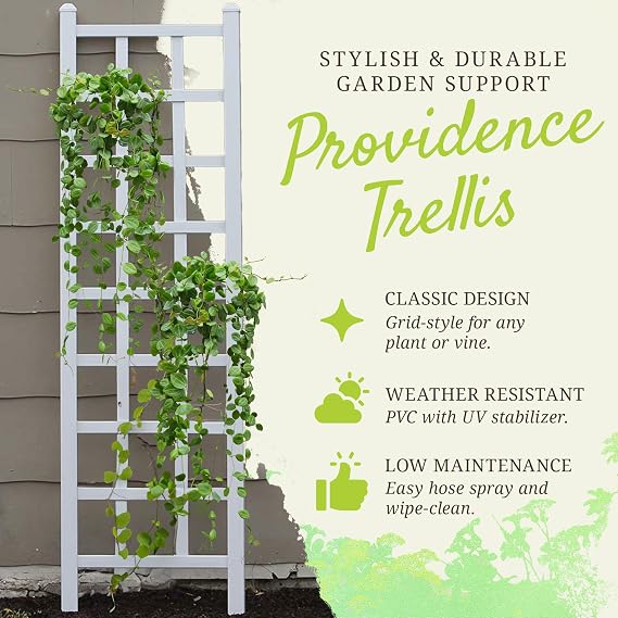 Dura-Trel Providence 22 x 75in PVC Vinyl Outdoor Garden Patio Trellis, White - Lattice Panels w/Ground Anchors, Tall Climbing Plant Support for Vines, Flowers, Rose, Cucumber, Ivy & Privacy Fencing