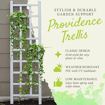 Dura-Trel Providence 22 x 75in PVC Vinyl Outdoor Garden Patio Trellis, White - Lattice Panels w/Ground Anchors, Tall Climbing Plant Support for Vines, Flowers, Rose, Cucumber, Ivy & Privacy Fencing