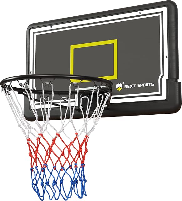 NEXT SPORTS Wall Mounted Basketball Hoop Outdoor and Indoor Backboard Rim and Net Set, Multi-Color, NSOBBS003BRE