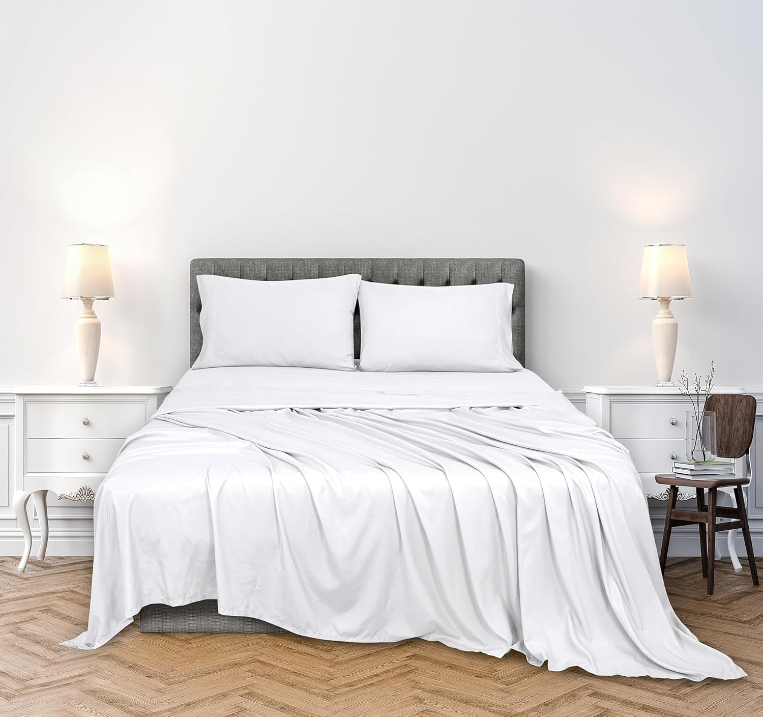 ROYALE LINENS 300 Thread Count 100% Long Staple Combed Cotton Sheet Set - 4 Piece Queen Bed Sheets - 1 Fitted, 1 Flat & 2 Pillow Cases - Soft Cool & Crisp Sheet Set (Queen, White) - Image 2