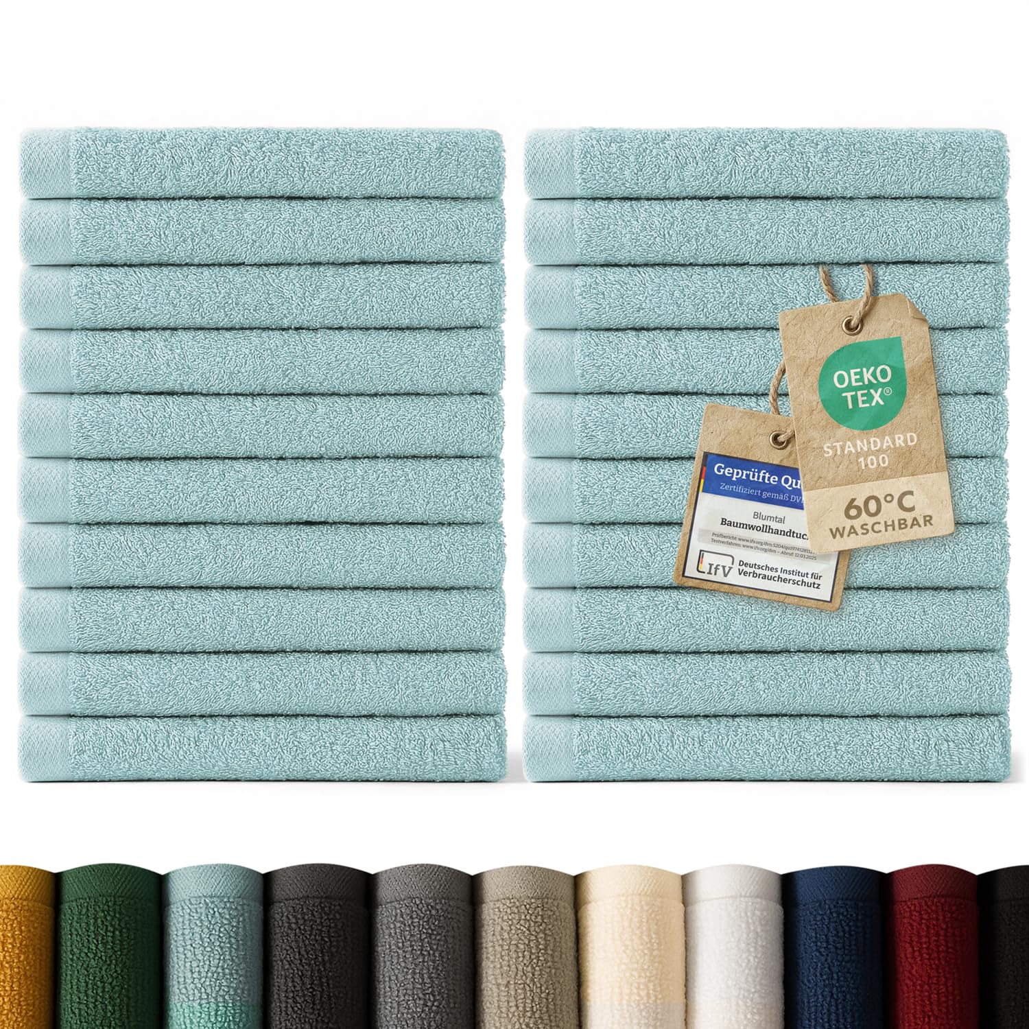 Blumtal Premium Frottier Gästehandtücher Set 24 teilig 100% Baumwolle - Oeko-TEX zertifiziertes Gästehandtuch 24x (30x30 cm) - Ultra saugstarkes Gästetücher Set waschbar °60 - Handtücher Hellblau