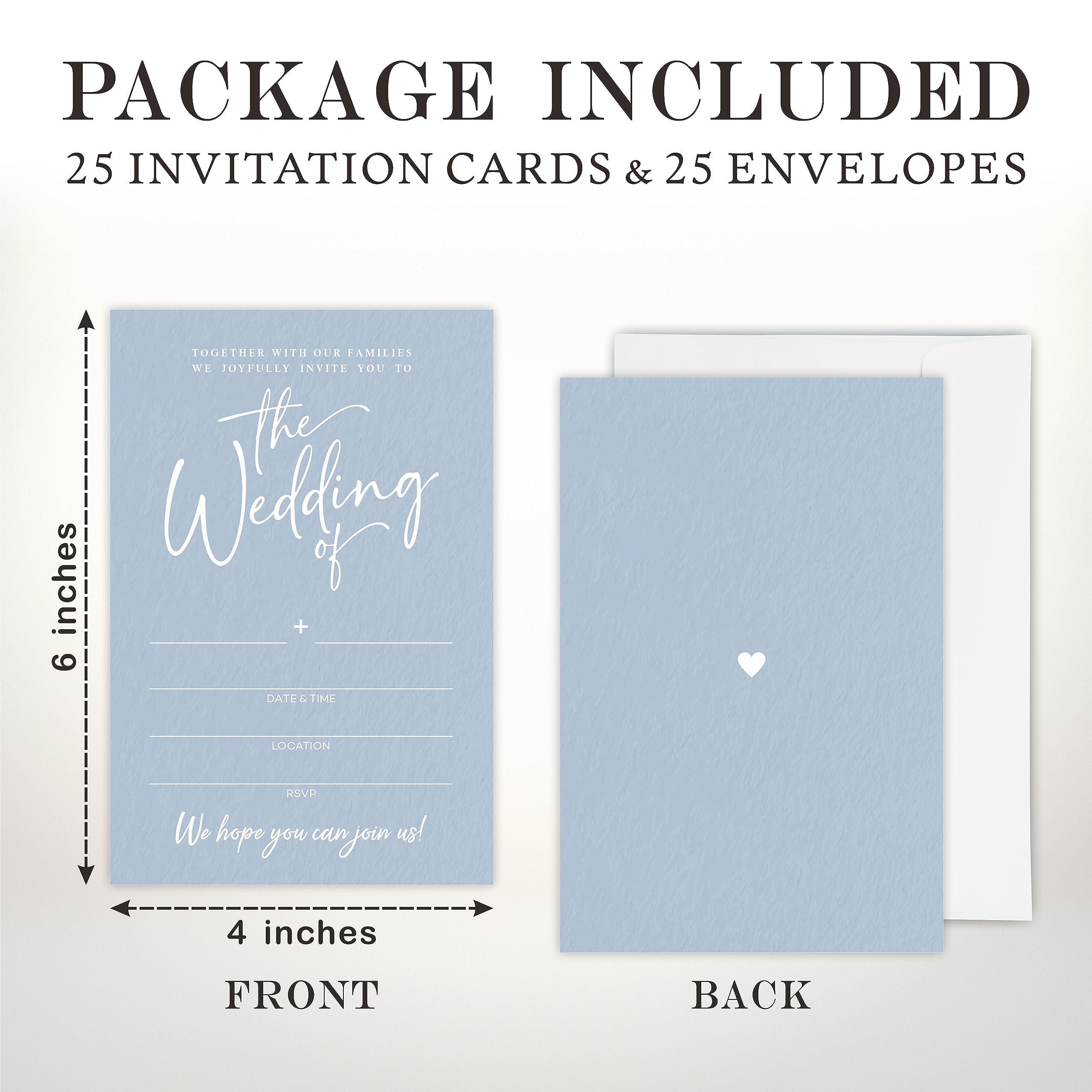 TPYEN Wedding Invitations - Minimalism Blue - 25 Wedding Invites With Envelopes, Double-Sided Fill In Style Invites For Mr & Mrs, Party Favor And Supplies - A06
