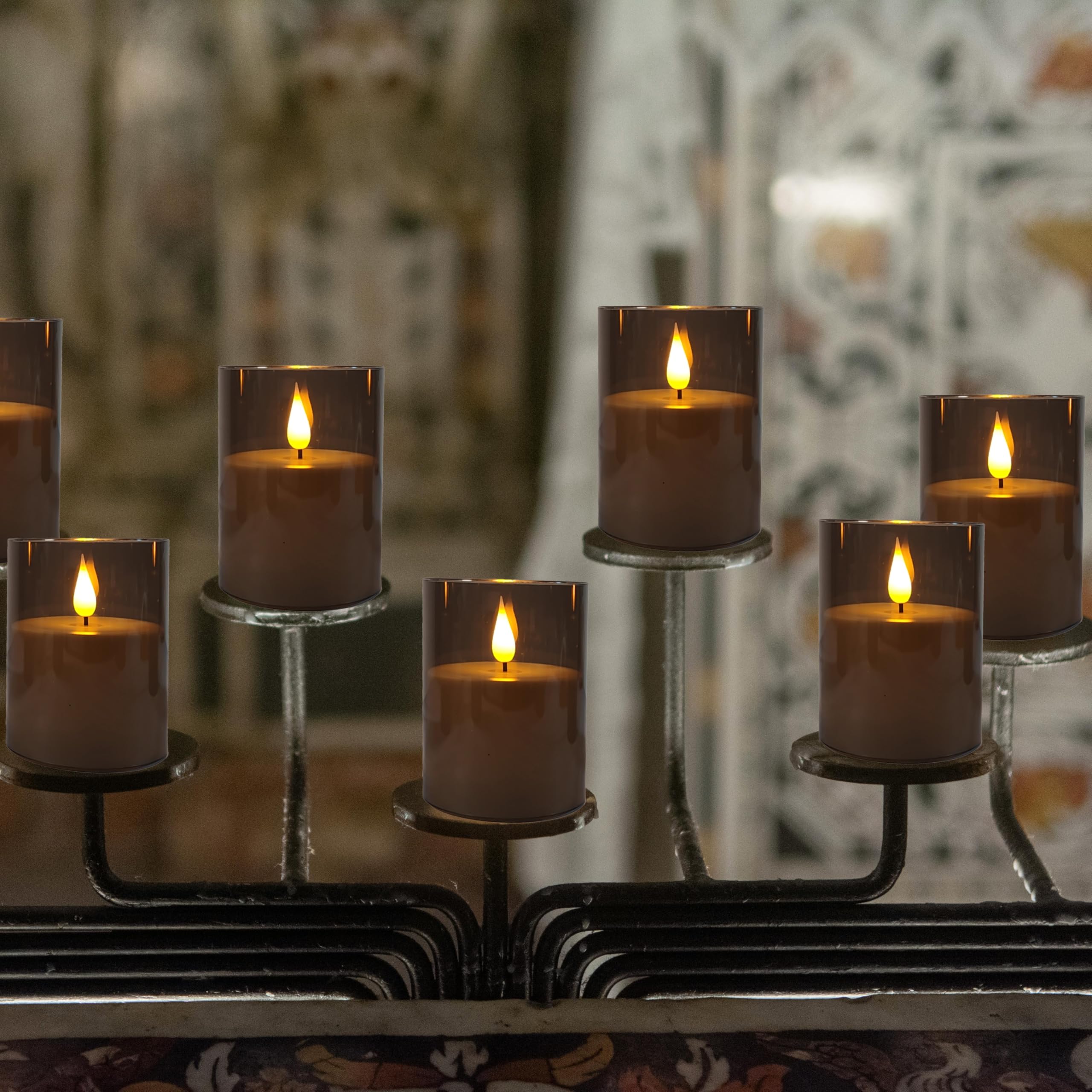 NICEME Candele senza fiamma tremolanti grigie, candele a pilastro a LED in acrilico a batteria, con telecomando e timer, candele senza fiamma, per Natale, Capodanno, decorazione per la casa, set di 5