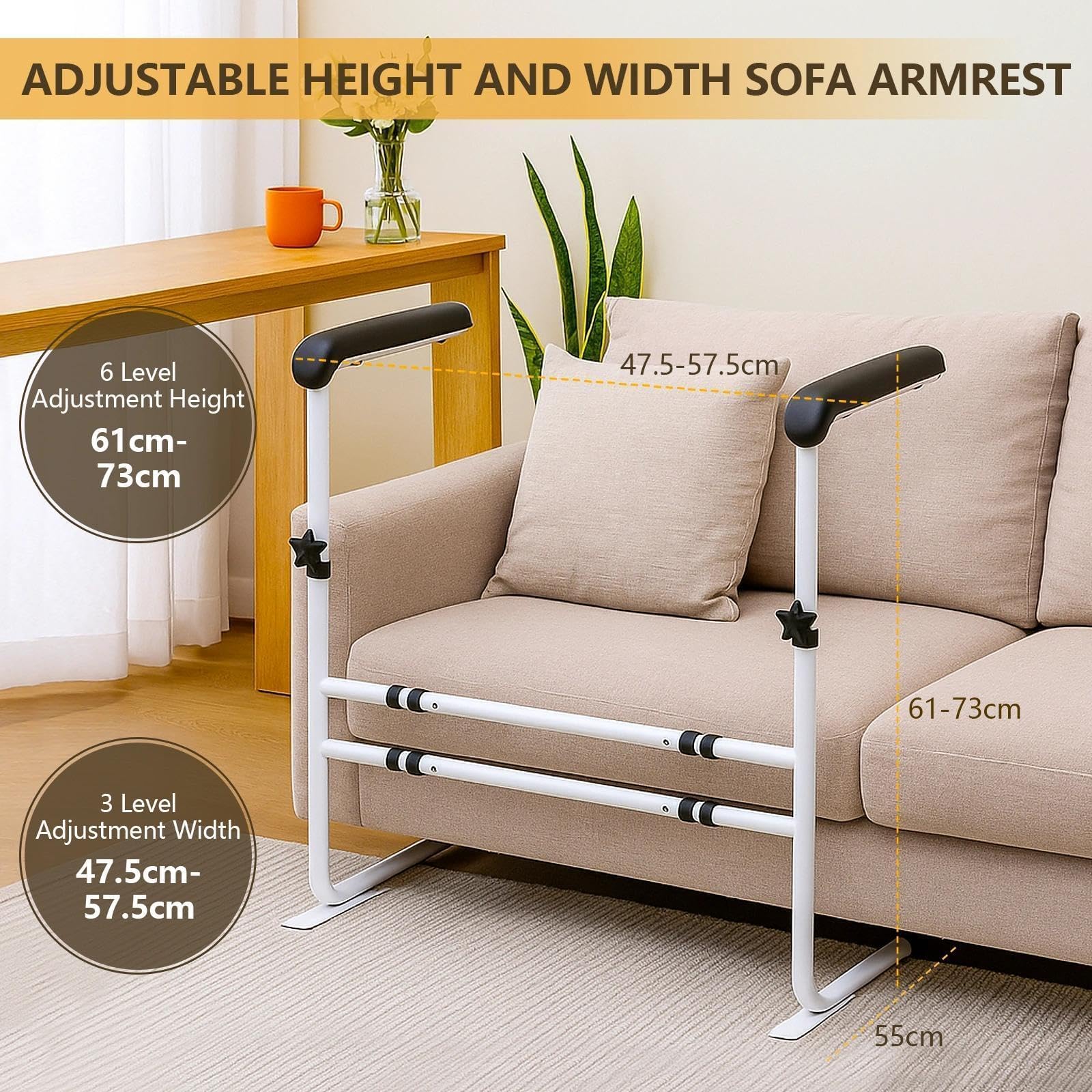 Sofá para personas mayores, 6 alturas ajustables y 3 anchuras ajustables hasta 185 kg, asa antideslizante para pacientes con discapacidad, ayuda para levantarse para sofá, sillón, cama, ayuda de