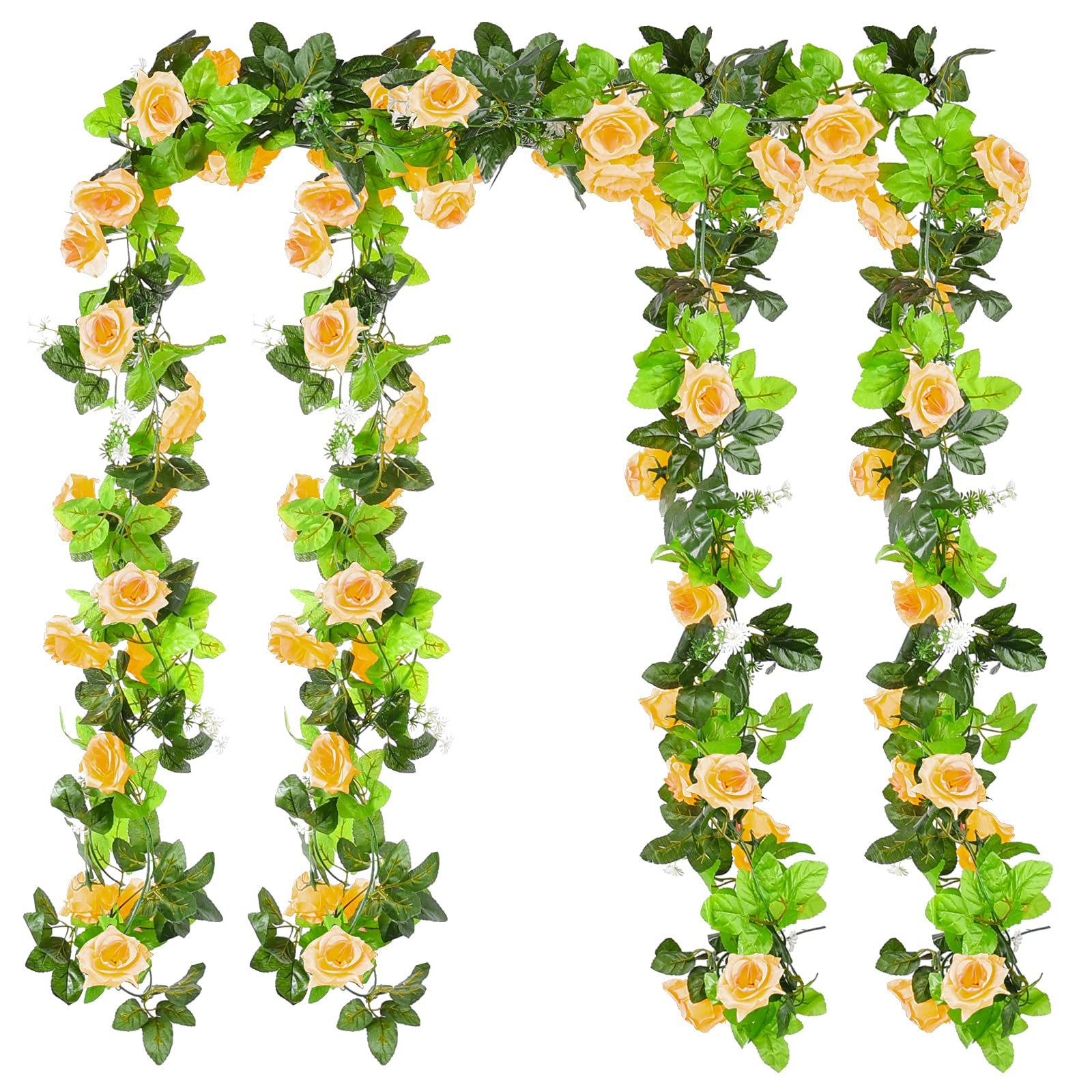 Ulikey Guirnaldas de Vid de Rosas, 4 x 240 cm Champán Vides de Rosas Artificiales Guirnalda, Guirnaldas de Rosas Artificiales, Guirnaldas de Vid de Rosas Falsas para Jardín Boda Decoración