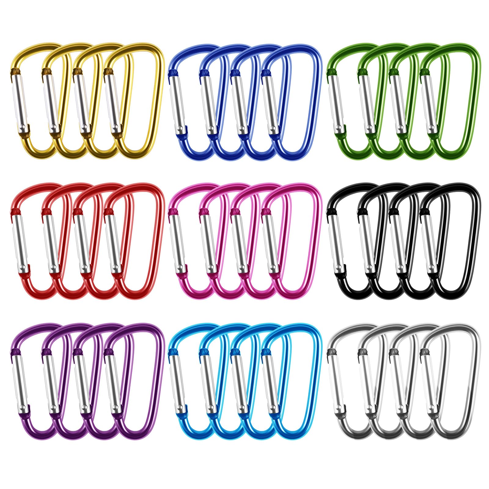 36 Pezzi Mini Moschettone Portachiavi, Moschettone Piccolo in Alluminio Forma a D, 9 Colori Moschettoni Arrampicata Carabiner per Esterno, Campeggio, Pesca, Escursioni, Zaino in Spalla, 3,7 x 46,5mm