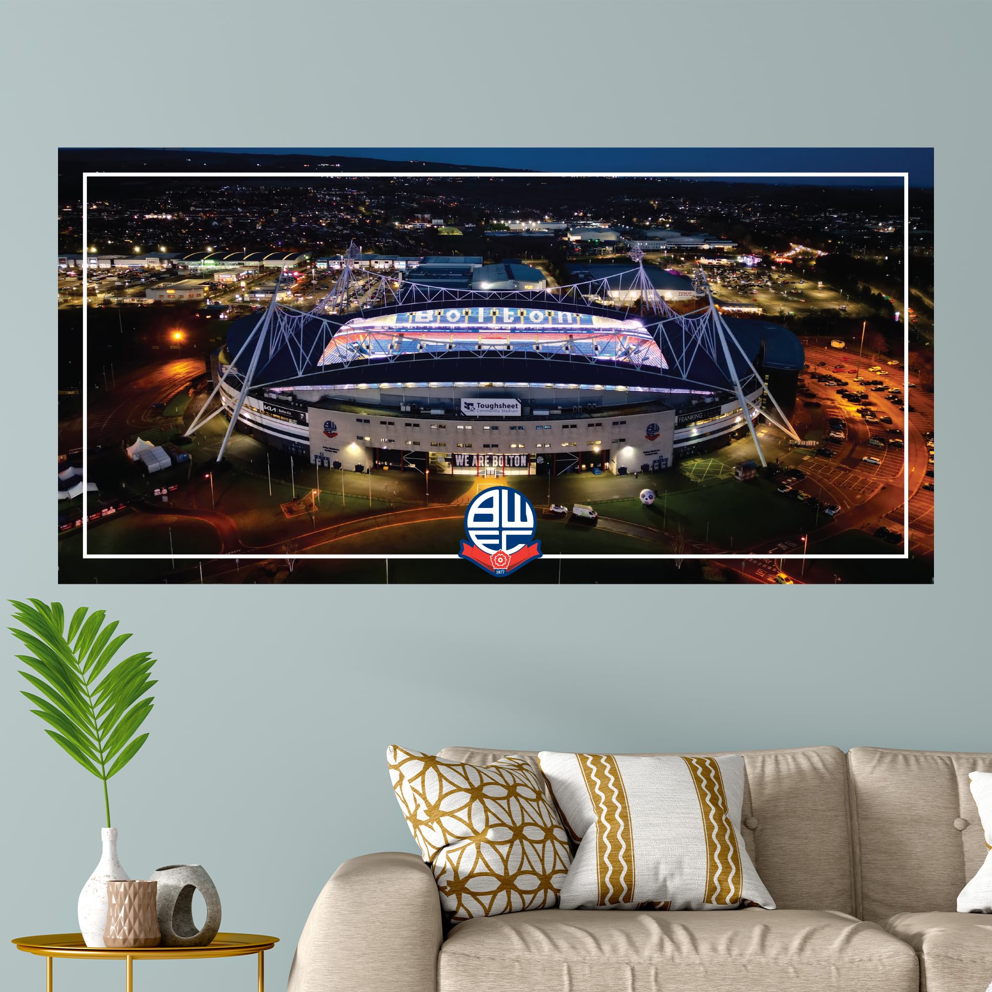 Themed Blue Bolton Wanderers Fc Official Stadium Night Time Wall Sticker (60Cm Width X 30Cm Height)