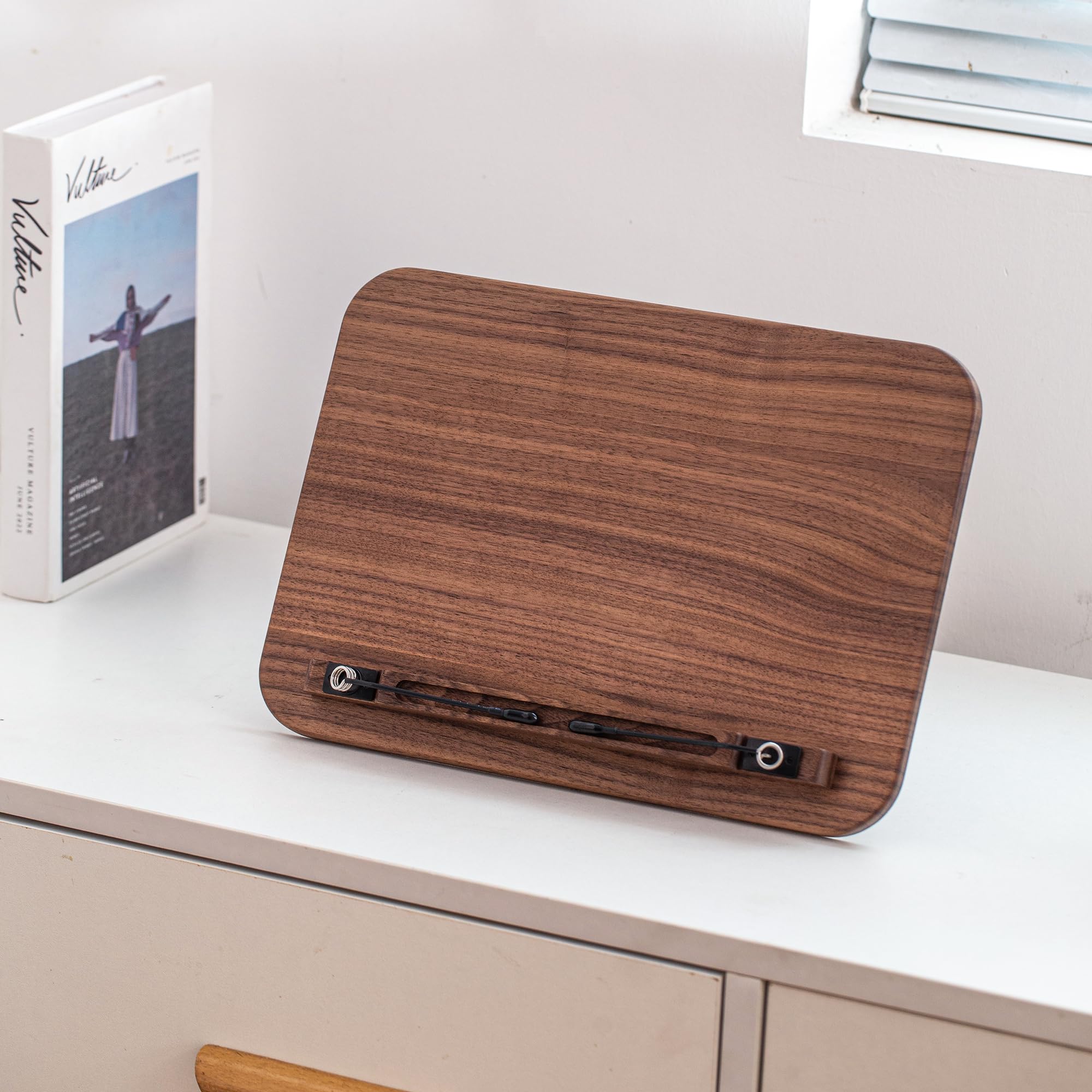 Portable Book Stand for Reading Adjustable Wooden Laptop Stand Foldable Desktop Stand for Cookbook Fits All Books Walnut