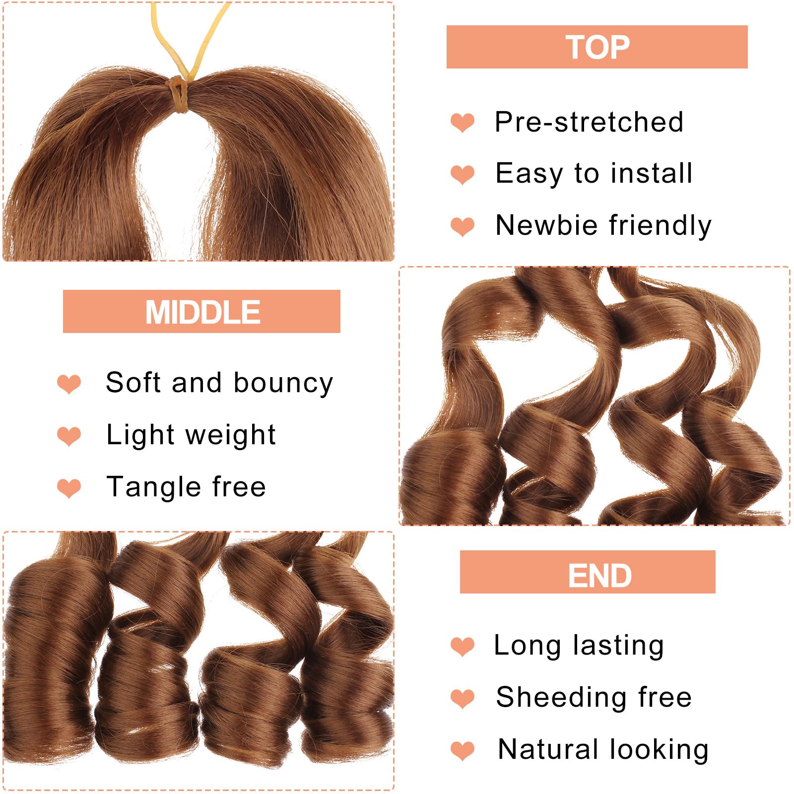 Mscat 18 Inch 8 Packs Pre Stretched French Curly Braiding Hair Loose Wave Bouncy Hair Extensions 30#, 18 Inch (Pack of 8) - Image 3