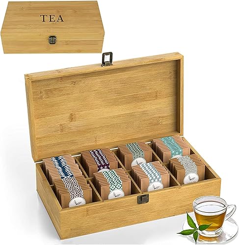 Miniatura 113 de Caja organizadora de té de bambú sin productos químicos, ecológica, grande, alta y ajustable, baúl de almacenamiento de madera natural