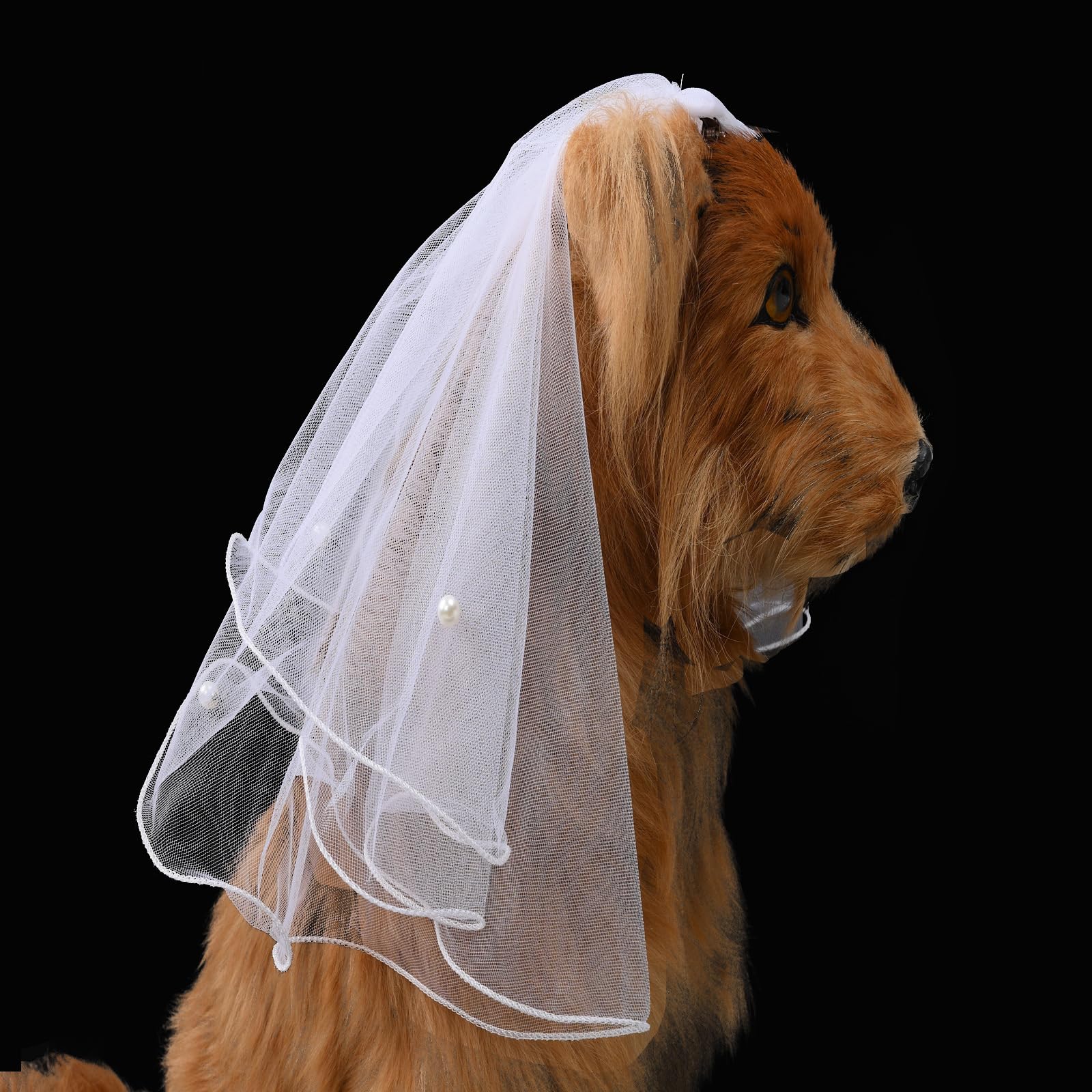Golden Apple Dog Veil with Pearl Bow Hair Clips Bridal Pet Headdress for Valentine's Day Wedding Party Costume - Image 3