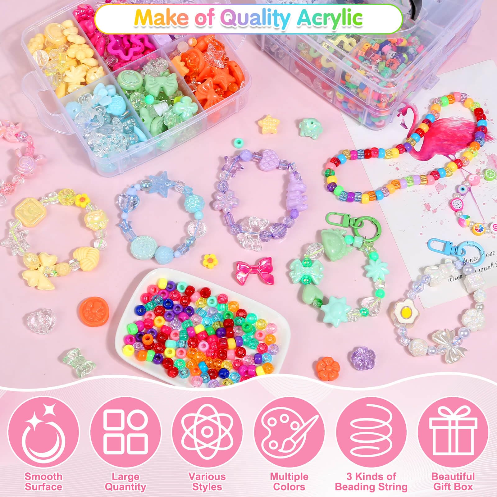 shynek 3123pcs Assorted Acrylic Beads Set for DIY Bracelets with Cute Candy Butterfly Flower Heart Kawaii Beads Charms for Creativity Funny Jewelry Crafts - Image 3