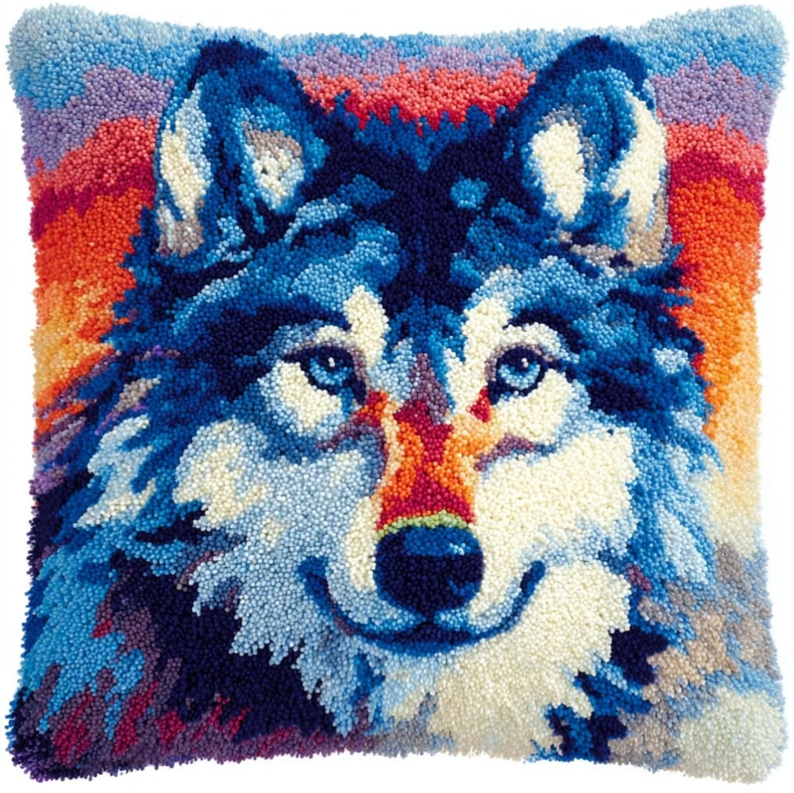 Wallustrioaw Animal Wolf Latch Hook Cushion Cover Kit 43X43cm,