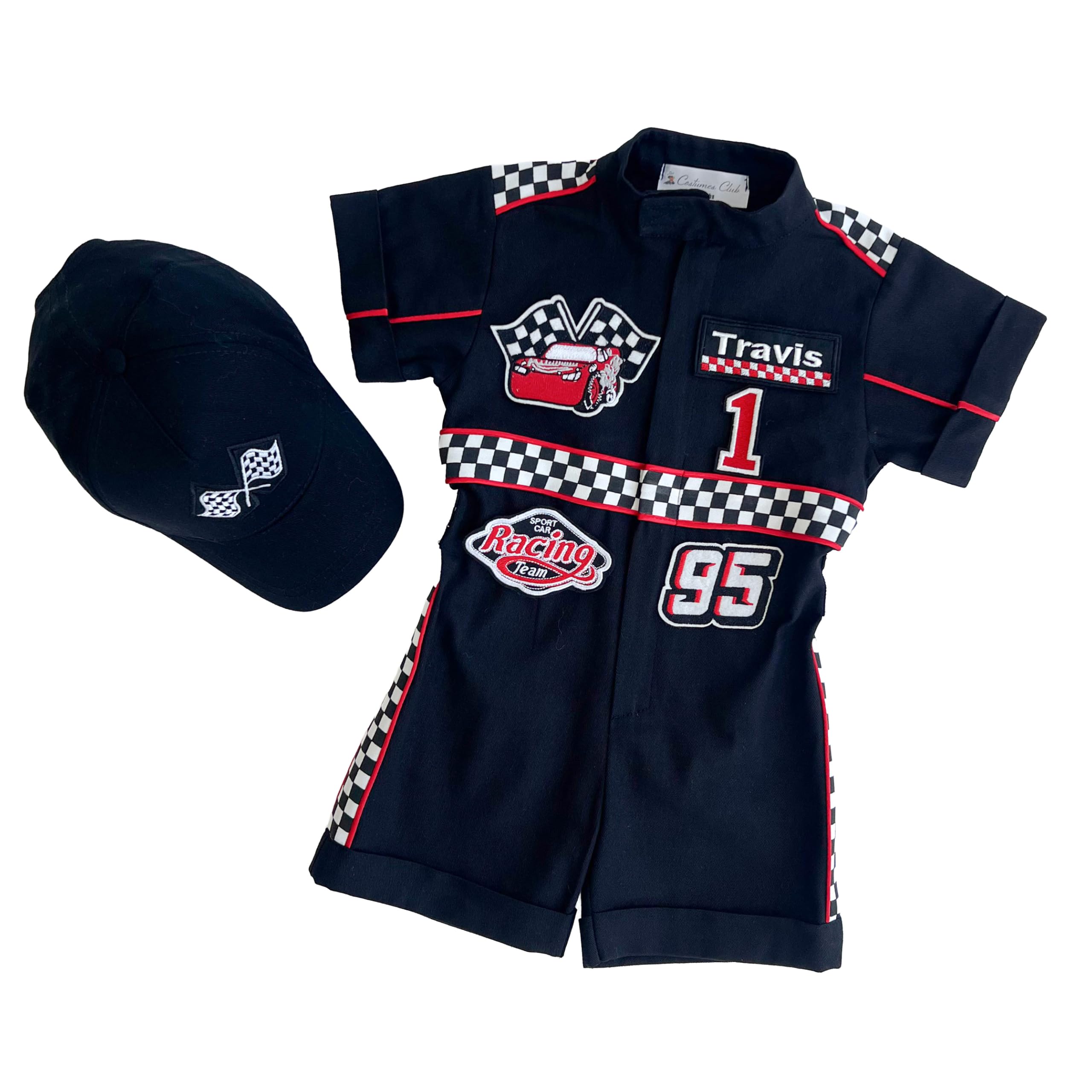 Costumes Club Personalized Handmade Race Car Driver Costume for Toddlers (9-12 Months, Black With Red)