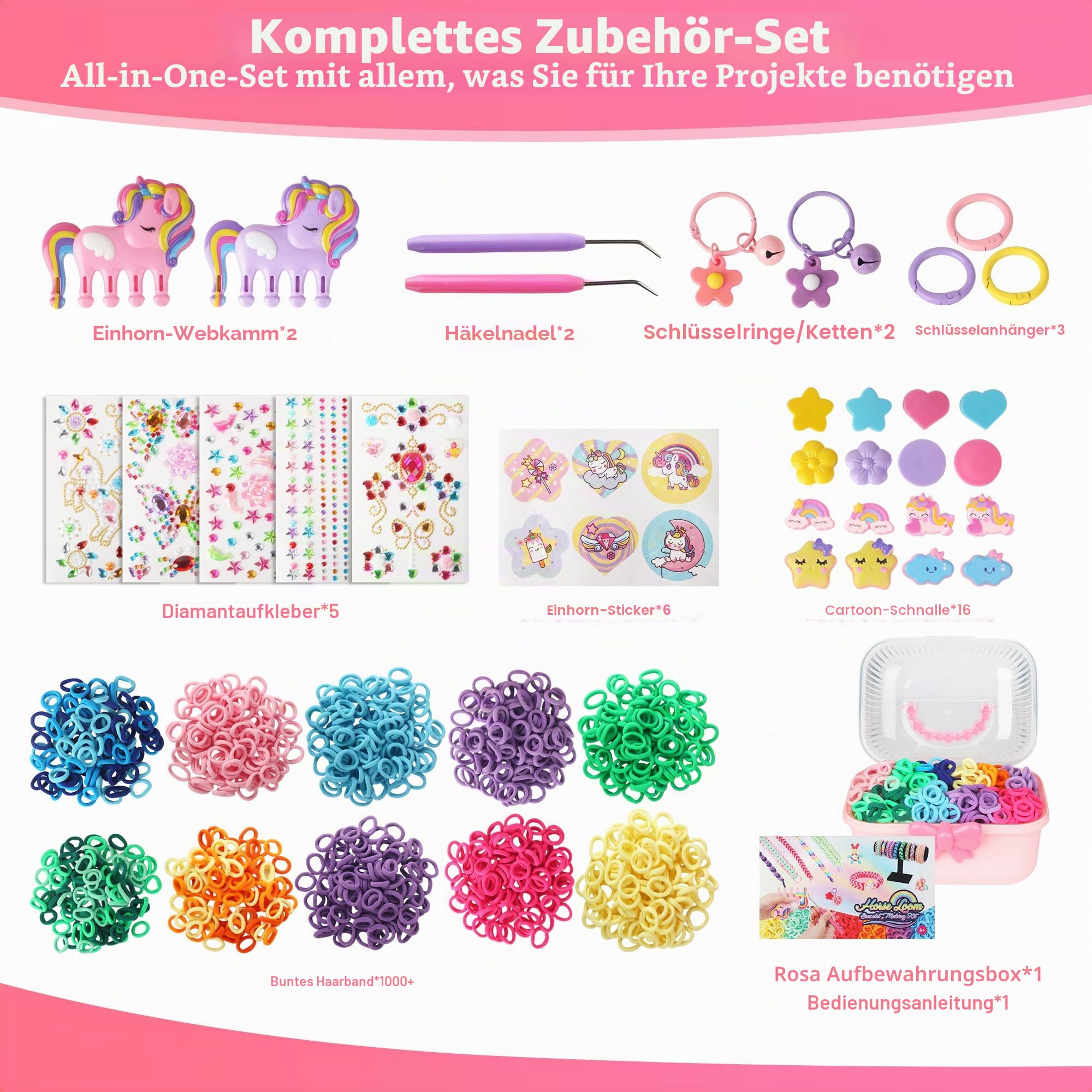 LIAILA Loom Bänder Set für Kinder 1000pcs 2026 Upgraded Soft Loom Bänder Haargummis Mädchen Armbänder selber machen mit Zubehör Bastelset Kinder ab 6 Jahre, Mädchen Geschenke 6 7 8 9 Jahre