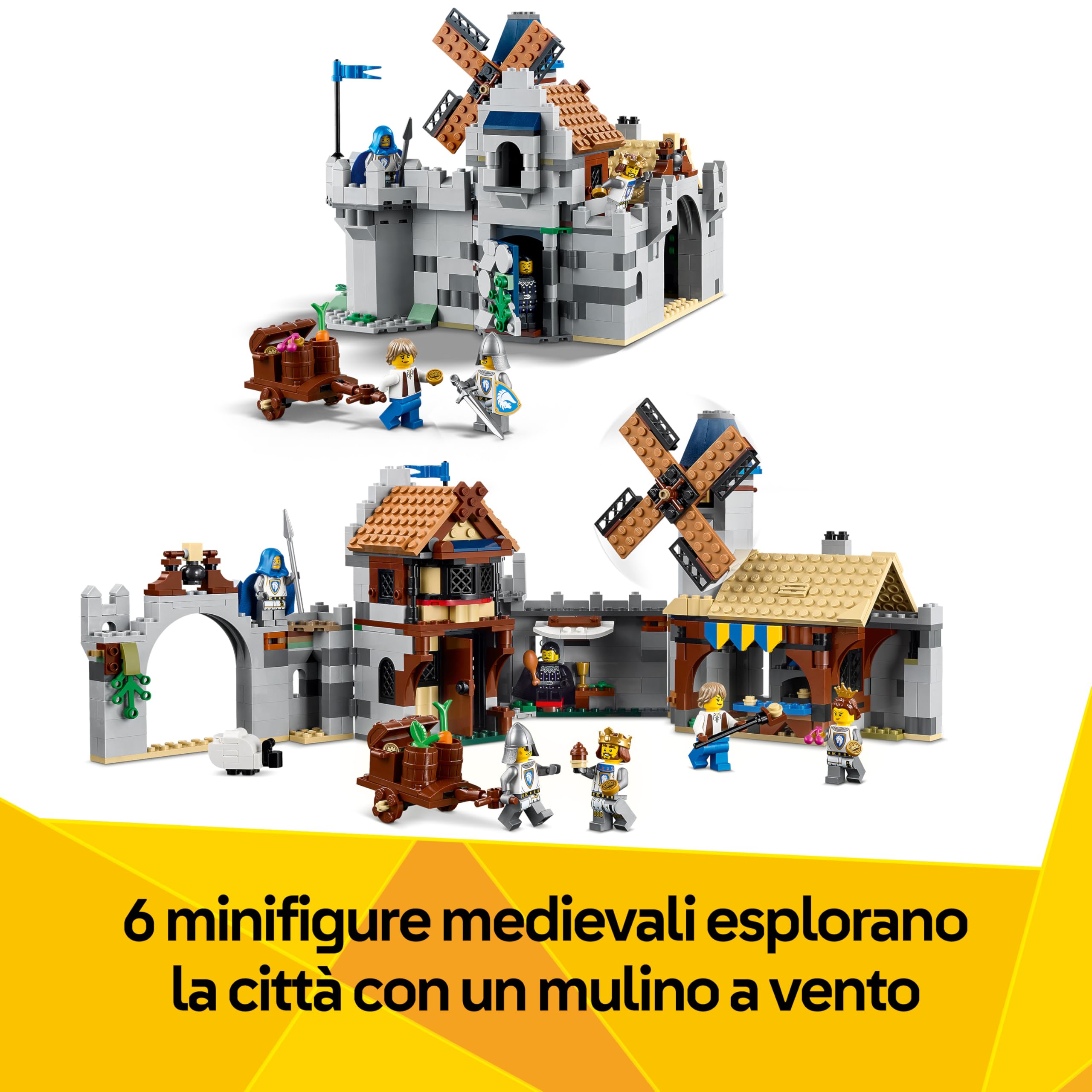 LEGO Creator 3 in 1 Castello del Cavaliere Medievale - Giocattolo Trasformabile in Scena di Torneo o in Villaggio - Include 6 Minifigure - Regalo Creativo per Bambini e Bambine da 9 Anni in su - 31168