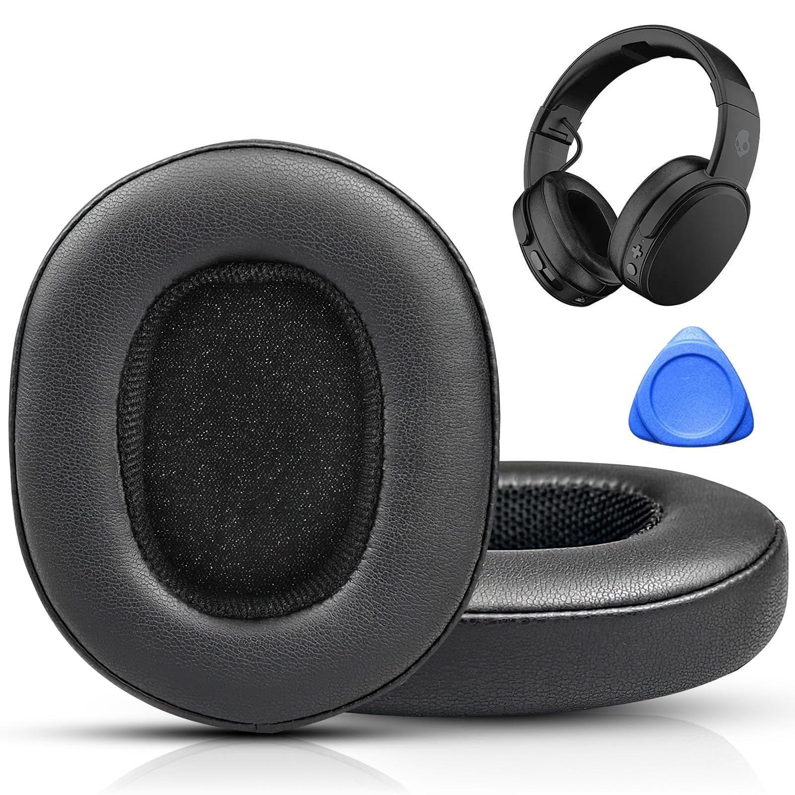 Replacement Headphone Ear Cushions compatible with Skullcandy Crusher Wireless/Evo/ANC, Hesh3 Headphones, Upgraded Ear Pads Covers with Soft Protein Leather and Memory Foam (Black)