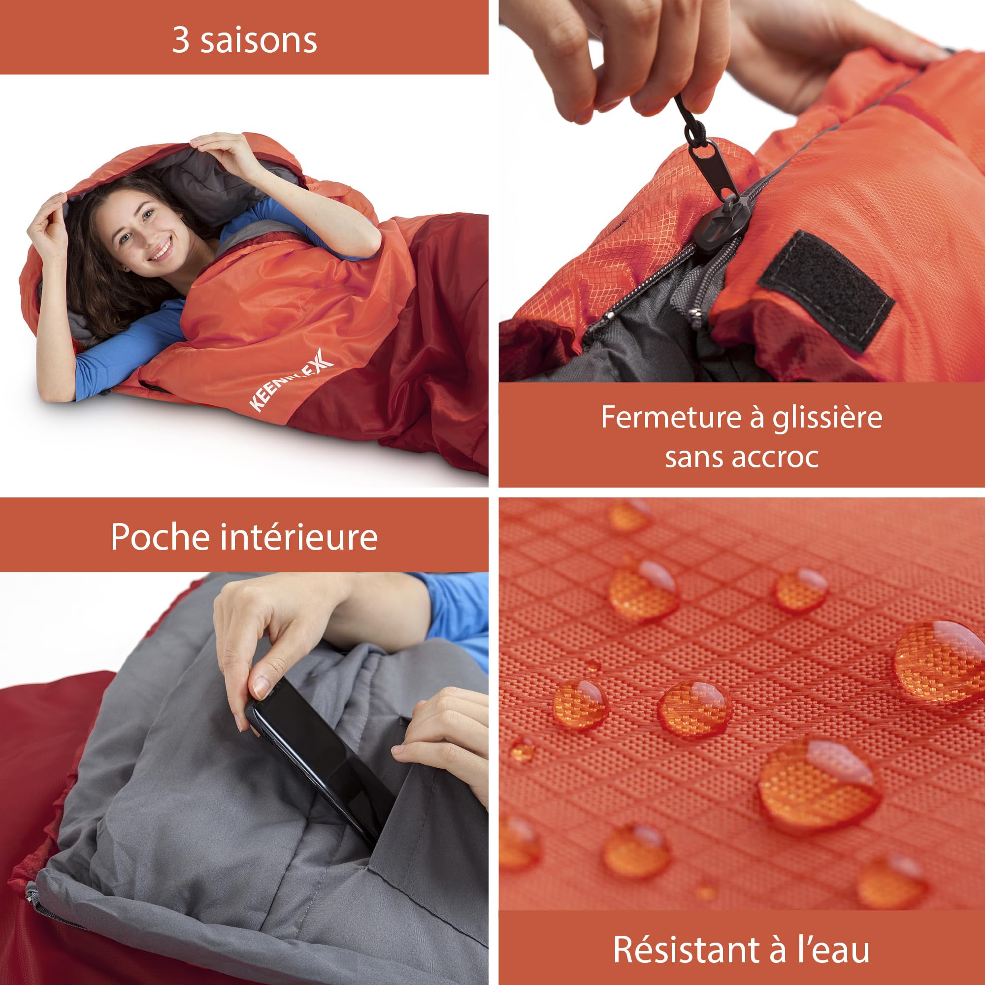 Sac de Couchage 3-4 Saisons (Orange +7.2 °C)