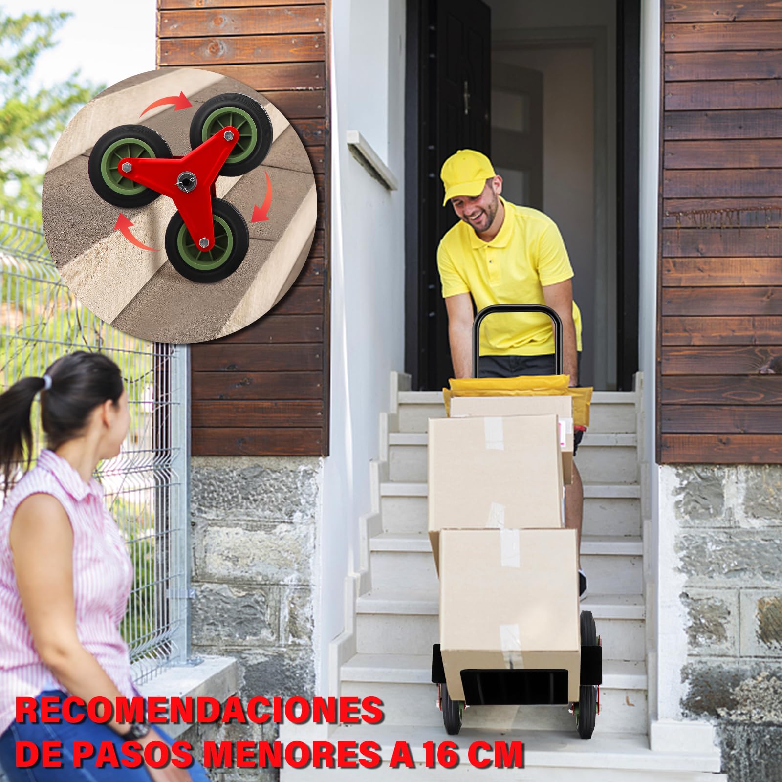 TEENO Carretilla Plegable, Carro para Subir escaleras, Estructura metálica Robusta, Ruedas de Marcha Suave con Tacos Blandos, Altura Regulable de 80 a 112 cm, Capacidad de Carga de hasta 150 kg