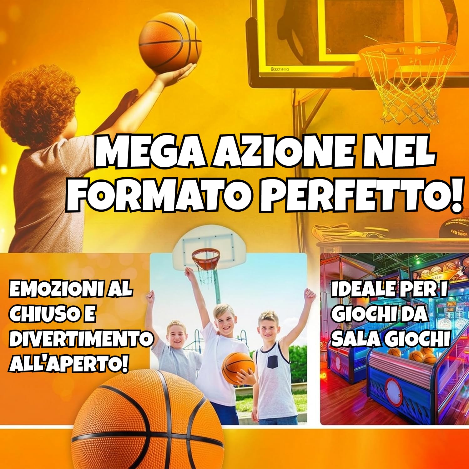 Bedwina Mini Palloni da Basket (2/4) 17,8 cm Misura 3 – Set con Mini Canestro per Interno/Esterno, Piscina, Feste, Giochi Arcade – Idea Regalo per Bambini
