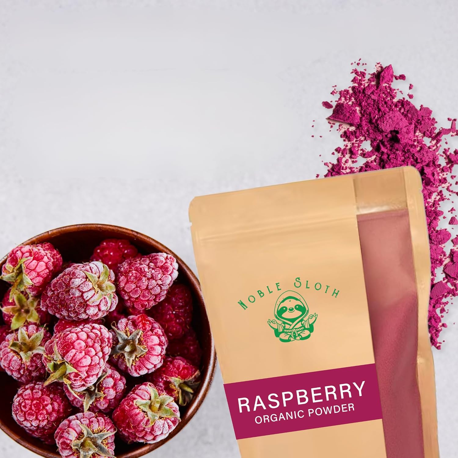 Noble Sloth Organic Raspberry Powder, All-Natural, Nutrient-Rich Fruit Powder & Flavoring Made from Whole Freeze Dried Raspberries for Smoothies, Baking, Desserts, Puree Mix, Yogurt, Raspberry Juice, 16 oz