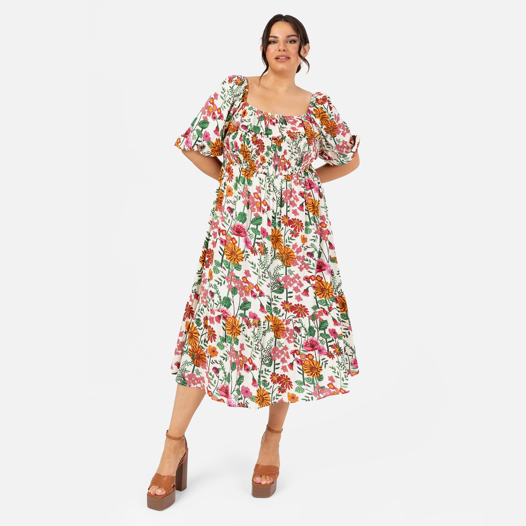 Lovedrobe Abito da Donna A Maniche Corte, Scollo Rotondo, con Frill, Linea A-Line, Estiva, Smock NAN
