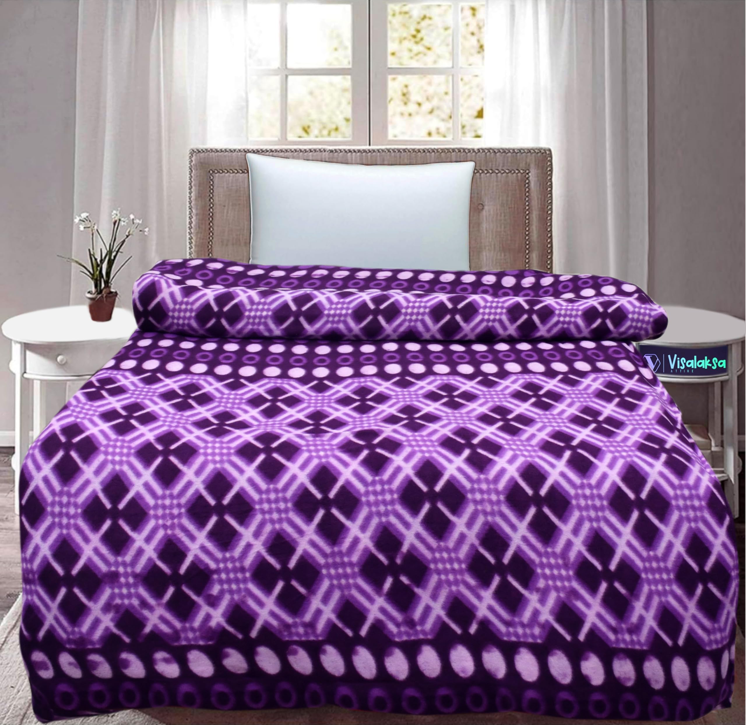 VISALAKSA ATTIRE Geometric Pattern Quilt Cover, Orange and White, Modern Bedding, Comforter Cover, Rajai Cover, Blanket Cover,Quilt Cover King Size: 90x60 inches (Single Bed) (Purple)-image-29