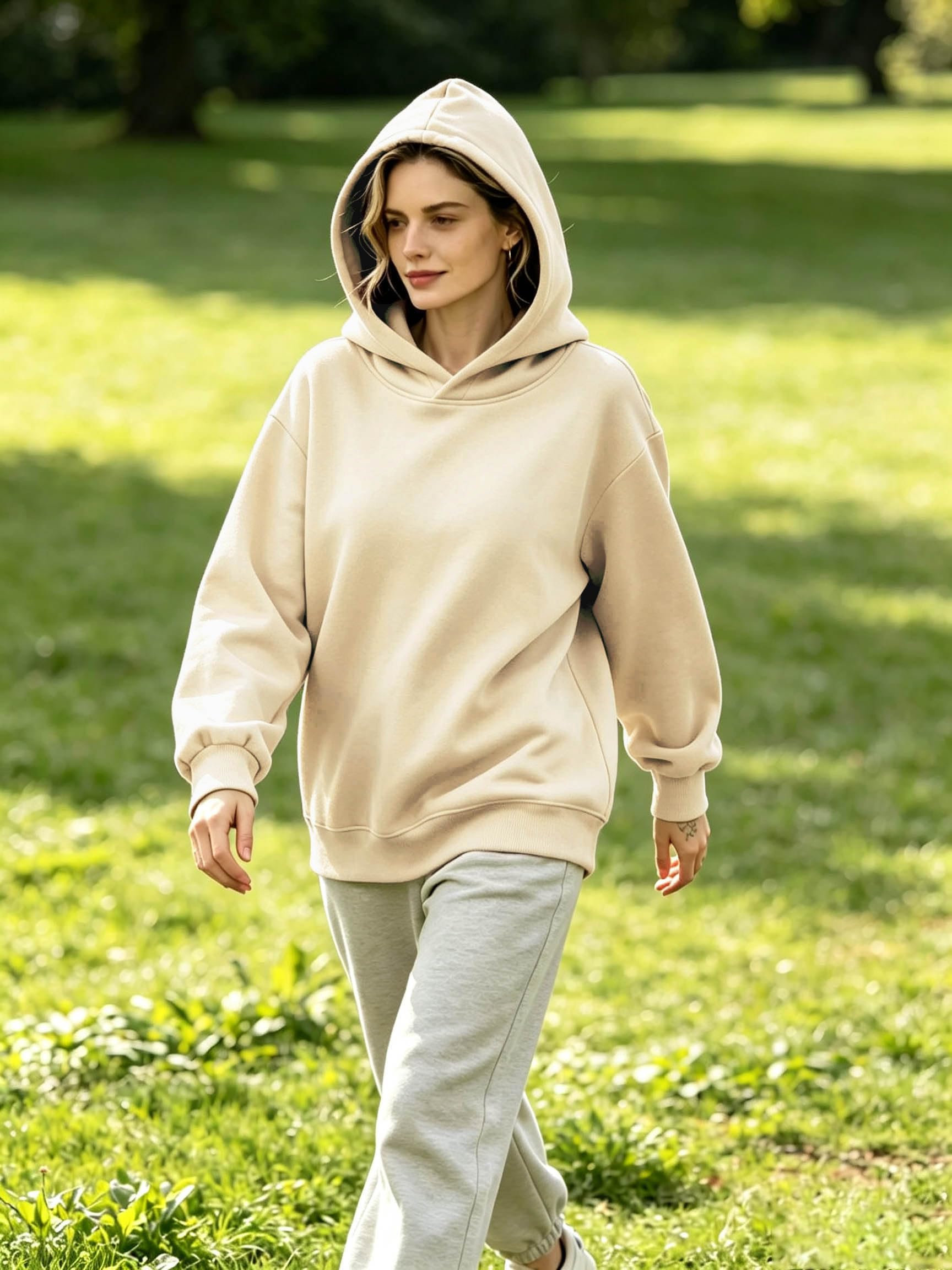 NEYOUQE Damen Oversized Hoodies Sweatshirts Langarm Einfarbig Pullover Winter