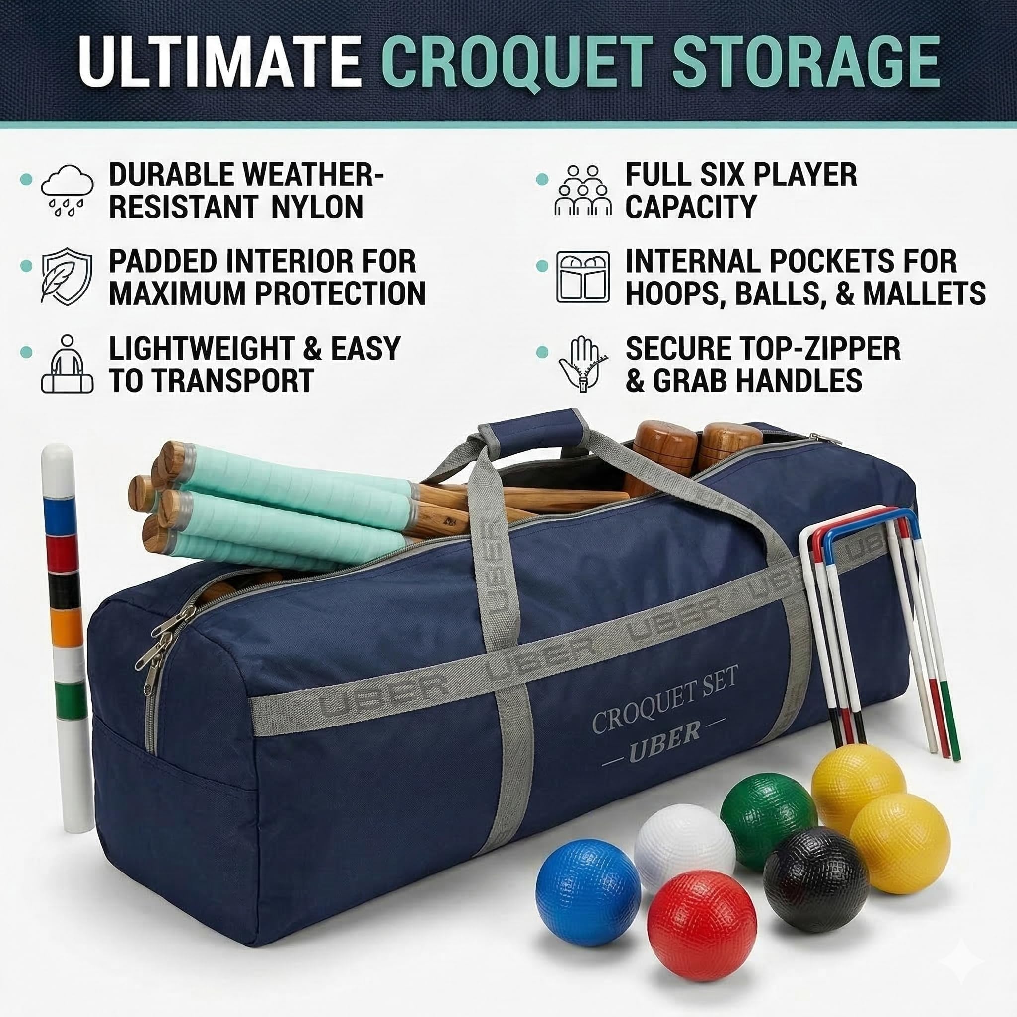 Ubergames Europe Hochwertiges Croquet/Krocket Set ECO Hartholz, 6 Personen - Croquet aus England - Hartholz - Outdoorspiel - Sport Spiel Weltmeister - Nr 1