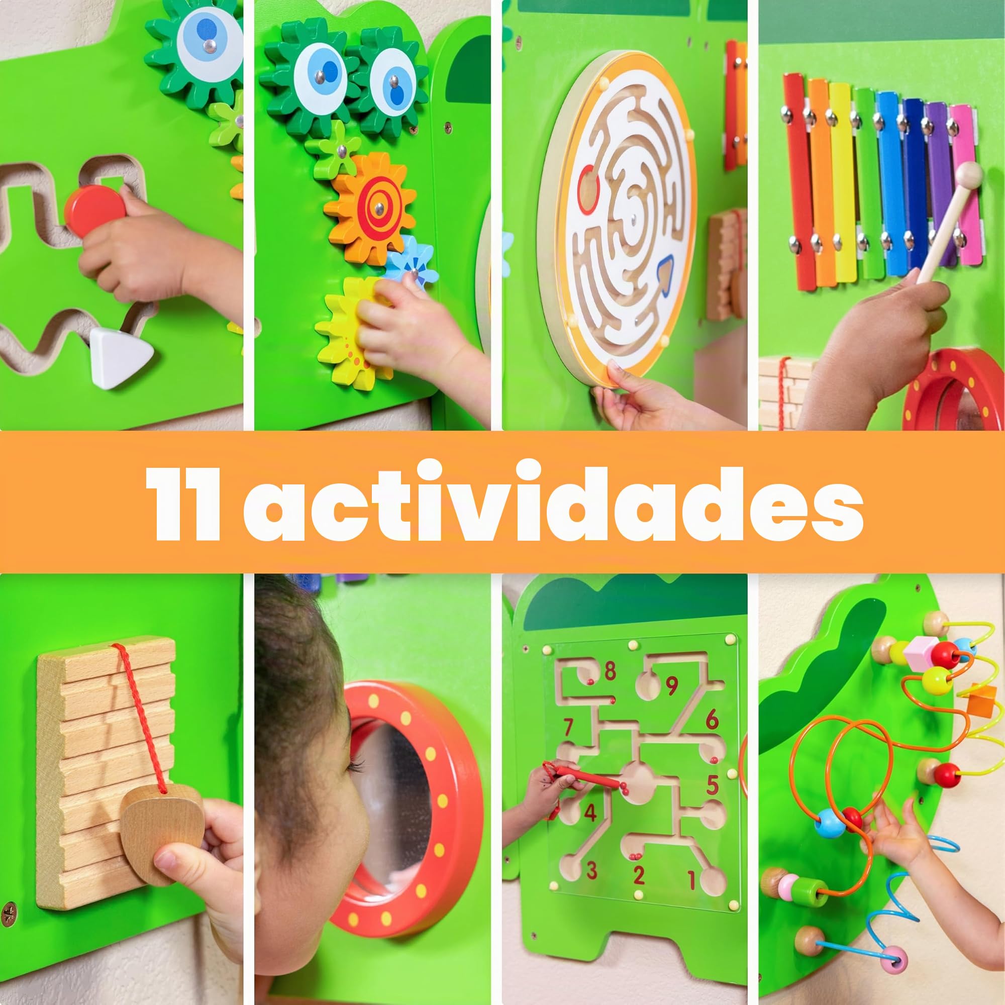 SPARK & WOW Paneles de Pared de Actividad de cocodrilo, Edad 18 +, Juguete Montessori Sensory Wall Toy – 11 Actividades – Tabla de Actividades – Decoración para habitación de niños pequeños