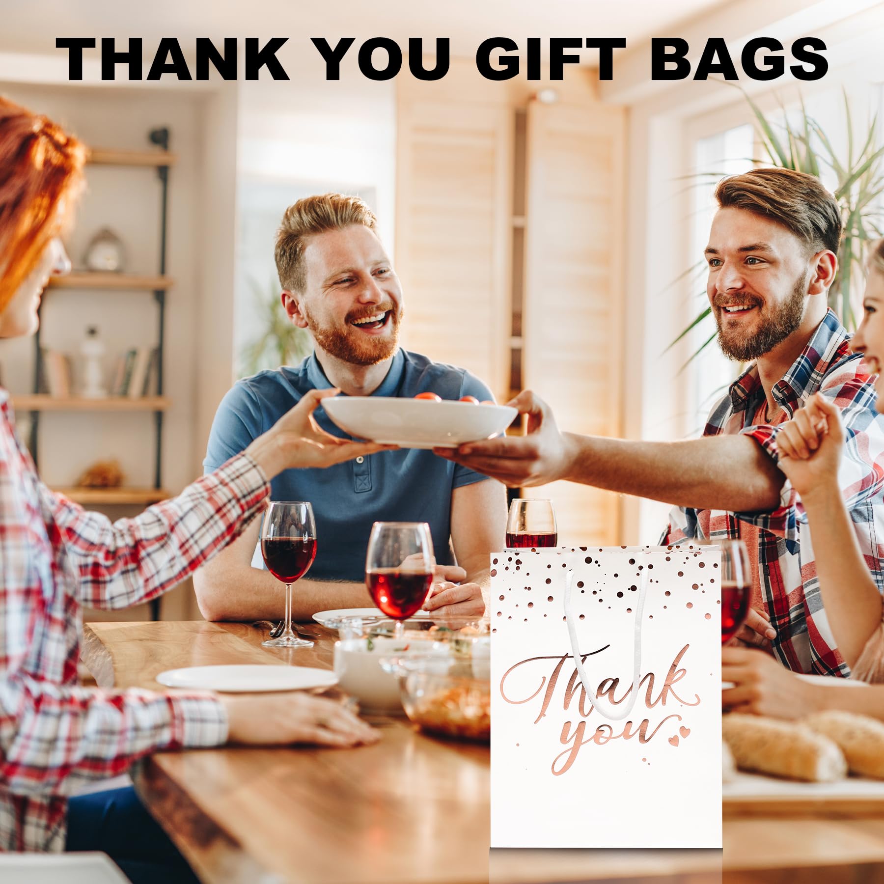 PAICUIKE White Thank You Gift Bags Bulk, Medium Size Paper Bags with Handles for Weddings, Valentines, Party Favor, Birthday Baby Shower - 20 Pcs