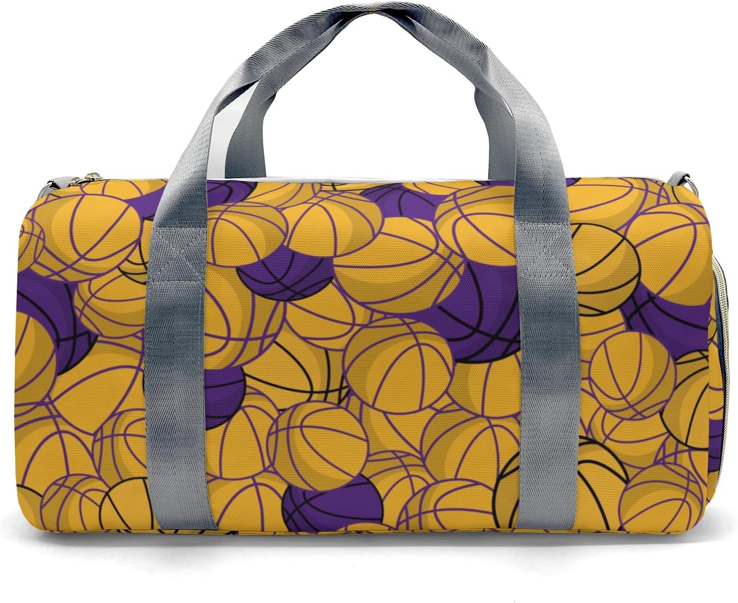 Personalized Purple Gold Basketball Sports Duffle Bag (Can Store Shoes) with Name for Women Man Custom Travel Perform Training Bag