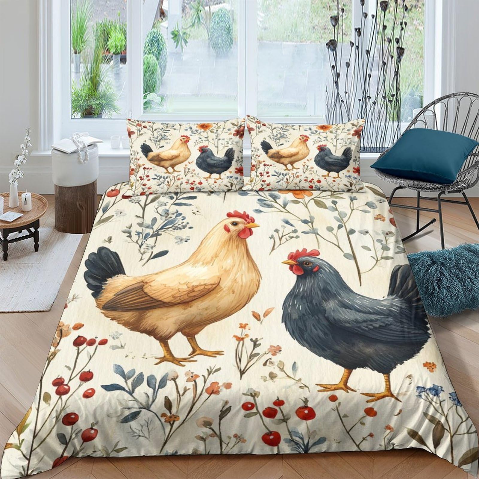 Ctjqhvkz Style-1 3D Printed Chicken Farm Fitted Sheet Microfiber Soft Rustic Hen Theme Bed Cover For Bedroom Dorm Mattress Decor Single（135X200cm）