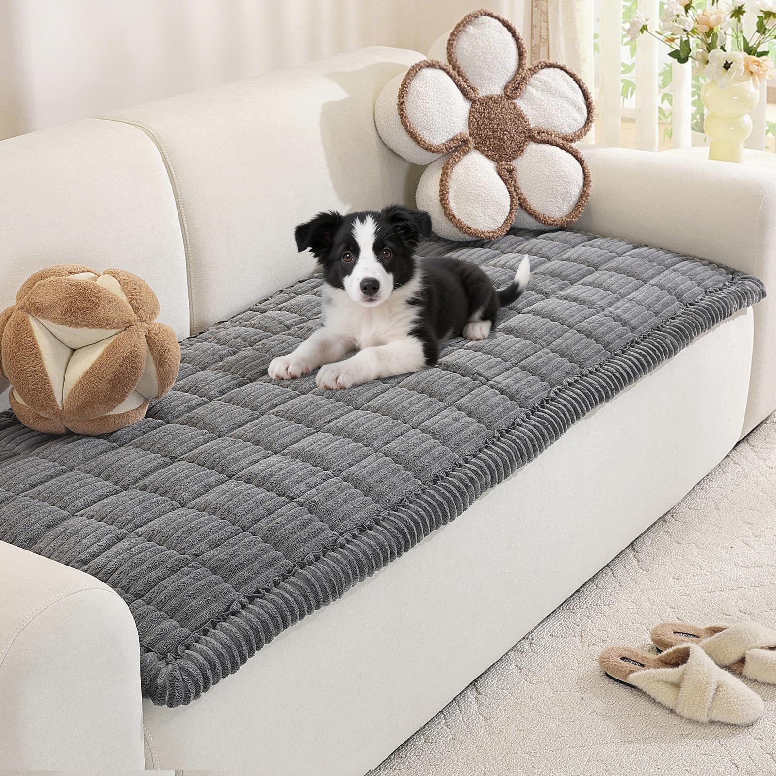 Royhom Pet Sofa Cover Washable, Soft Thick Sofa Cover 2 3 4 Seater, Couch Protector for Dogs, Settee Covers Furniture Slipcovers (Grey, 70x220cm) — image 1