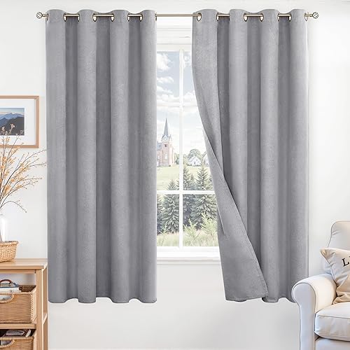 BGment Cortinas opacas de color gris oscuro para dormitorio, 63 pulgadas de largo, con textura de lino, aislamiento térmico, bloqueo de luz, ligeras