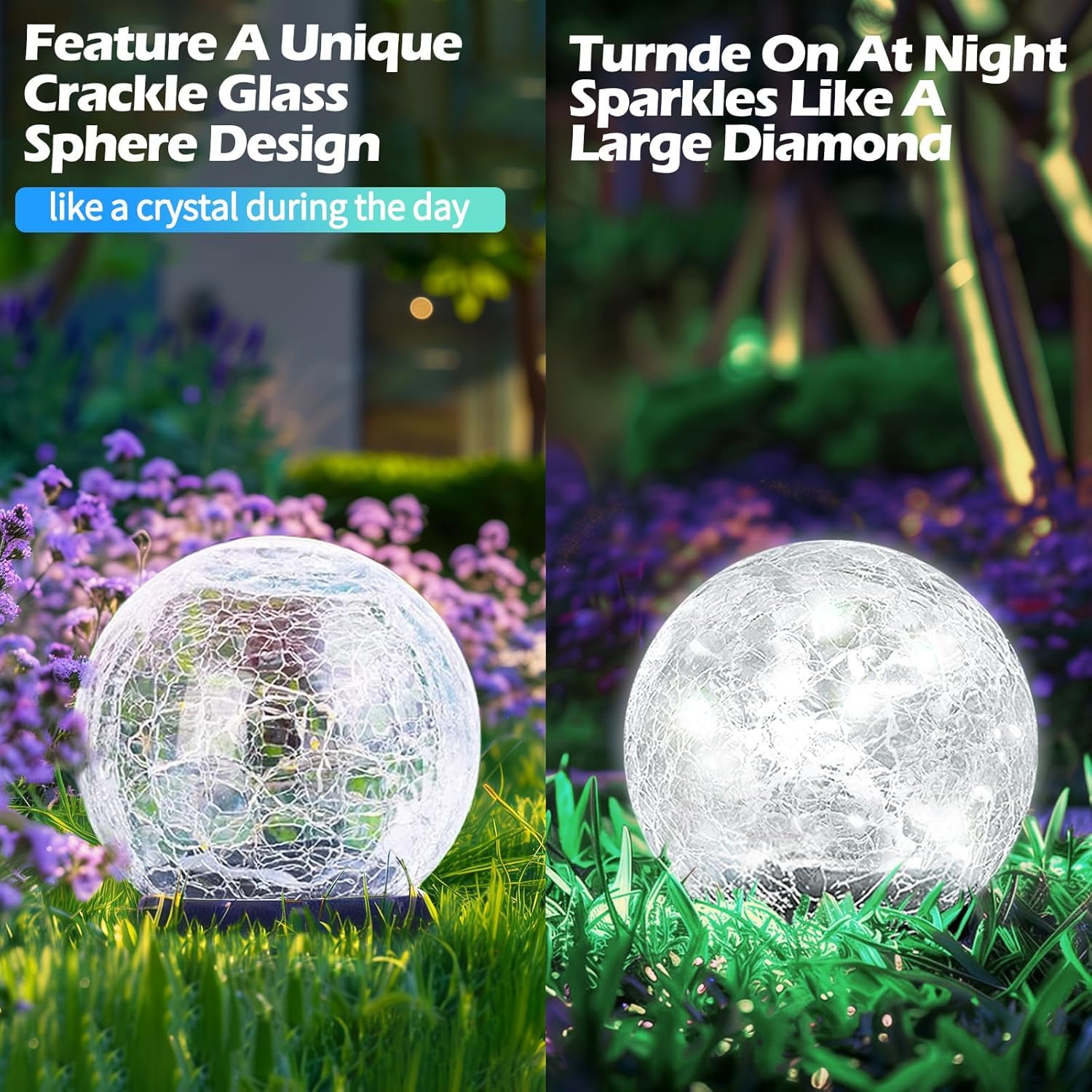 Outdoor Solar Globe Lights, Impermeabile Garden Crackle Glass Solar Lights,Luci a sfera per giardino paesaggio (Bianco, 12CM 30LED)