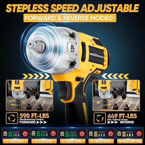 Miniatura 4 de Cordless Impact Wrench - 880N·m Brushless Motor for DeWalt 20V Compatible, 32-PC Kit, Auto-Stop Reverse, LED Light for Tire Removal, Rusted Bolts,