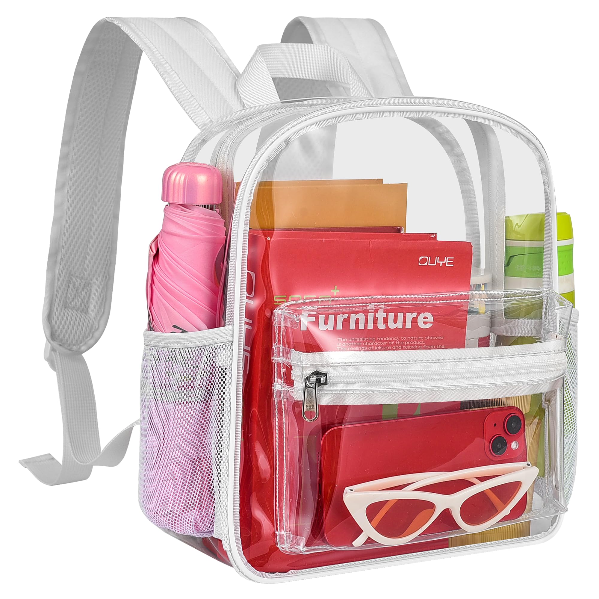 MAY TREE Clear Backpack for Stadium Events, 12x11x5 Inches Small Clear Backpack for Concert Festival Sports Outdoor -